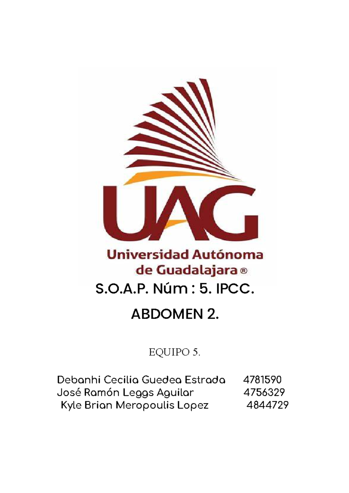 SOAP #5. E5 - S.O.A. Núm : 5. IPCC. ABDOMEN 2. EQUIPO 5. Debanhi ...