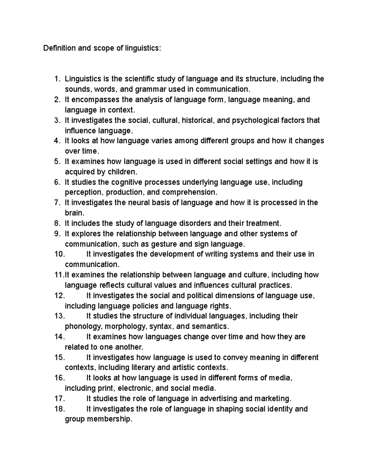 Definition And Scope Of Linguistics