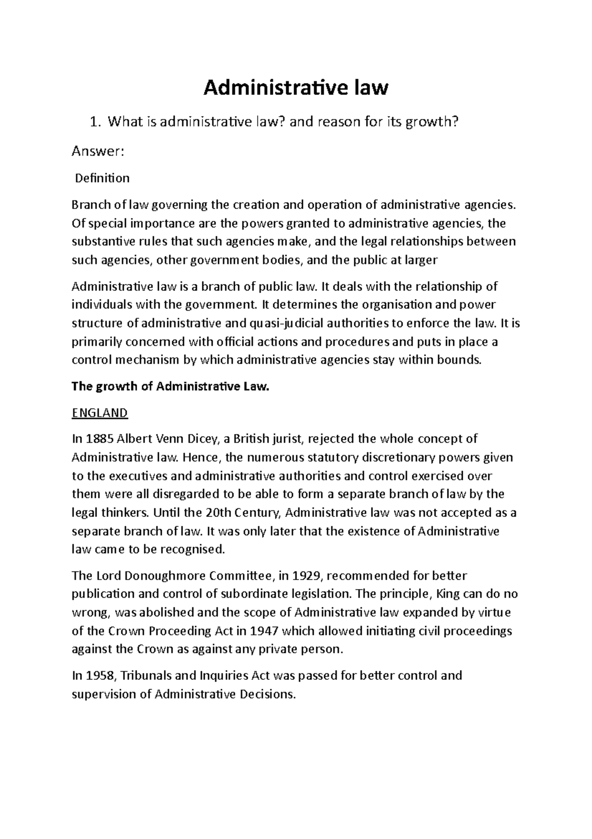 Administrative law question bank Administrative law 1. What is