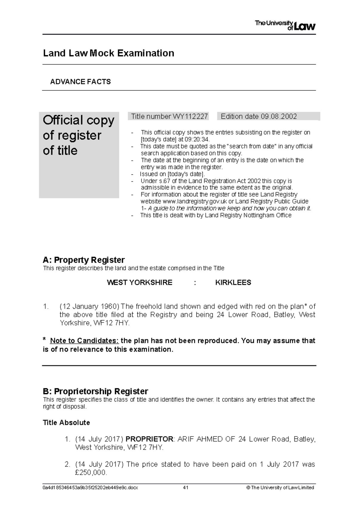 2223 Land Ce02 Mock Exam Advance Facts - Land Law Mock Examination ...