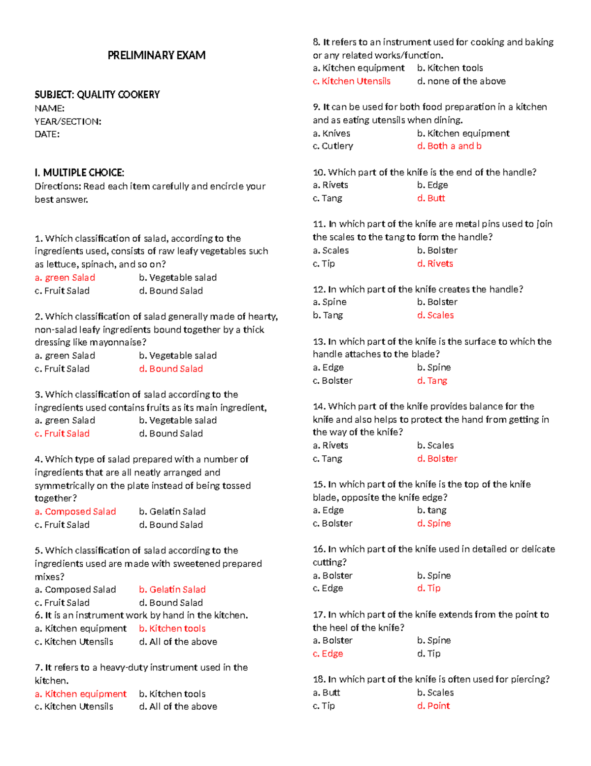 Temp-Quality Cookery TQ Prelim - Copy - PRELIMINARY EXAM SUBJECT ...