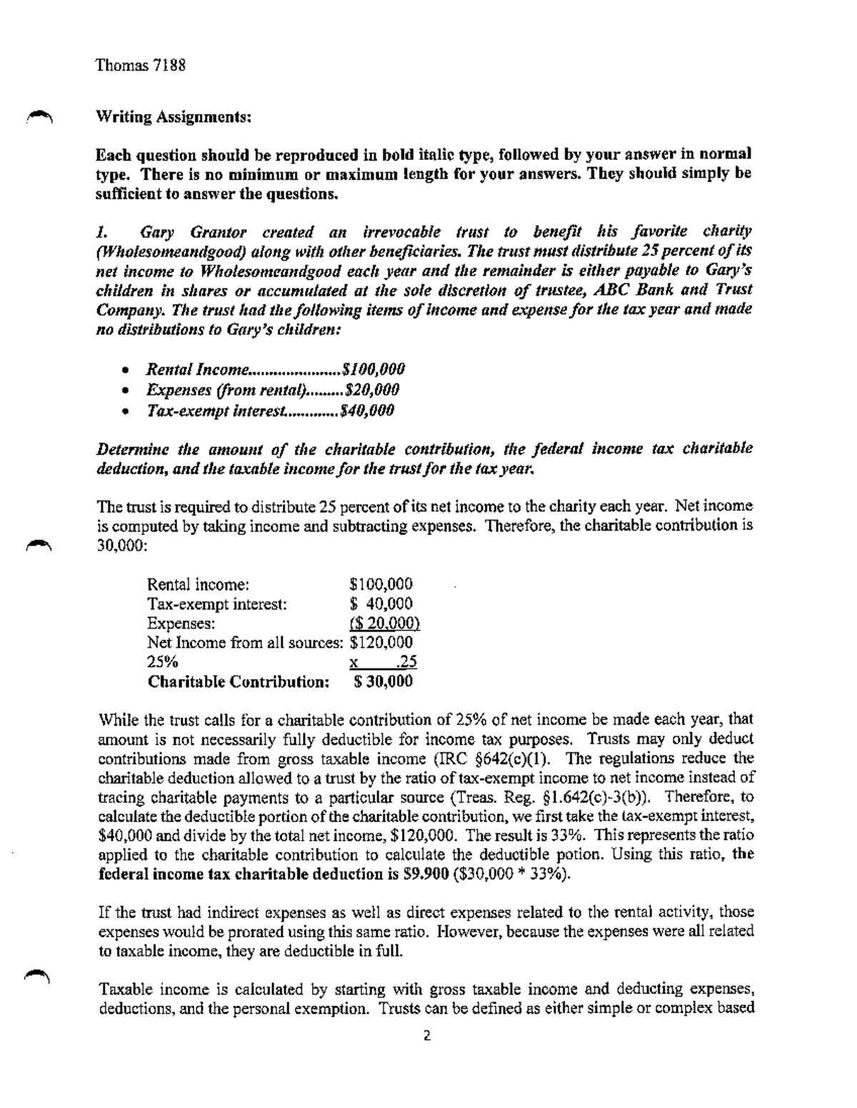 TAX 507 Lesson Three: Income Tax Liability and Determination of ...