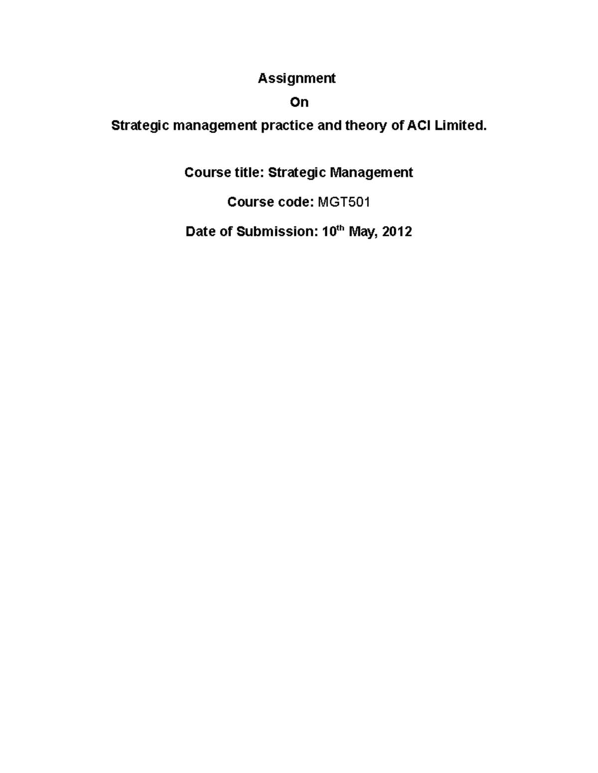 mba assignment strategic management