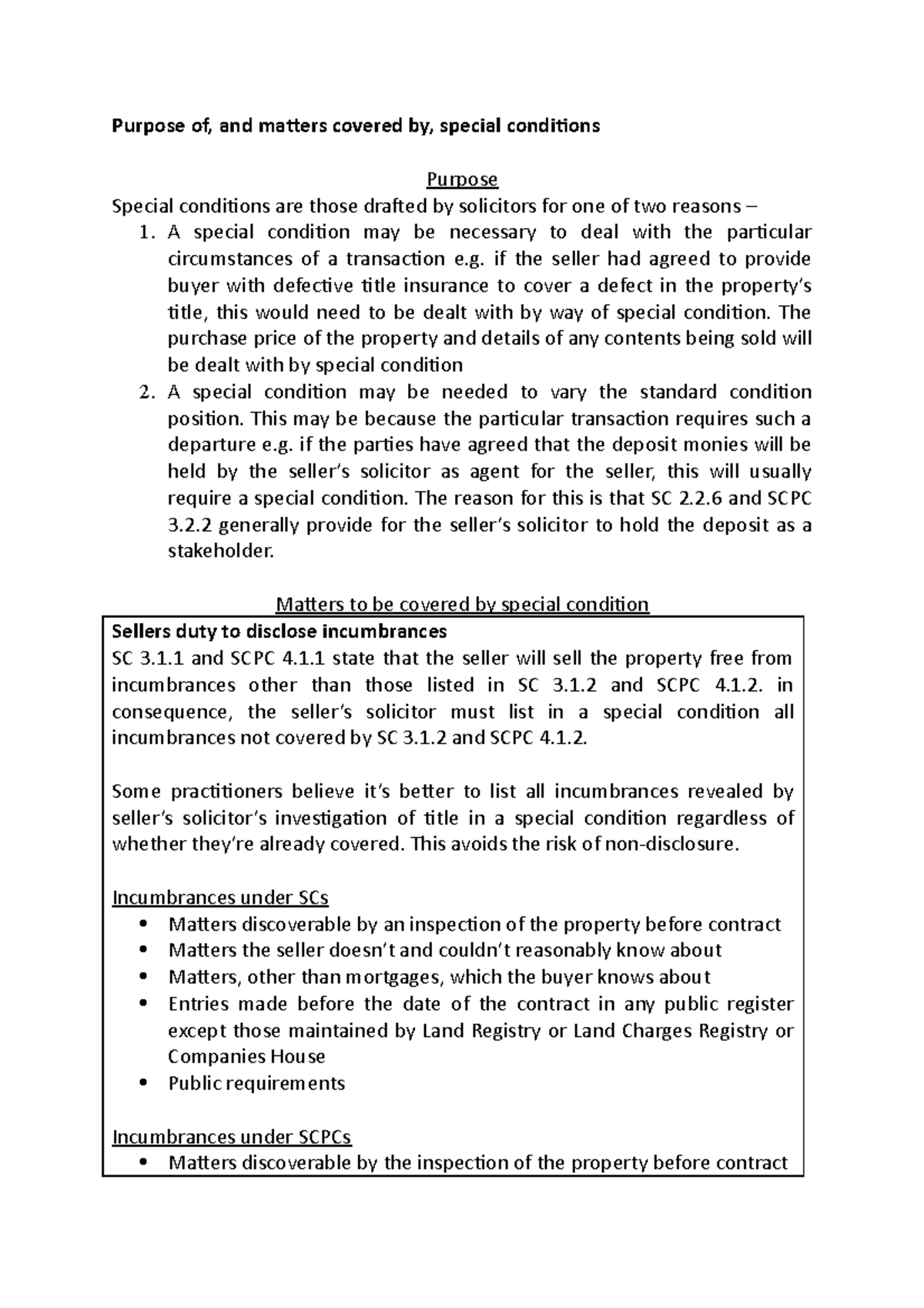 Special Conditions - Purpose of, and matters covered by, special ...