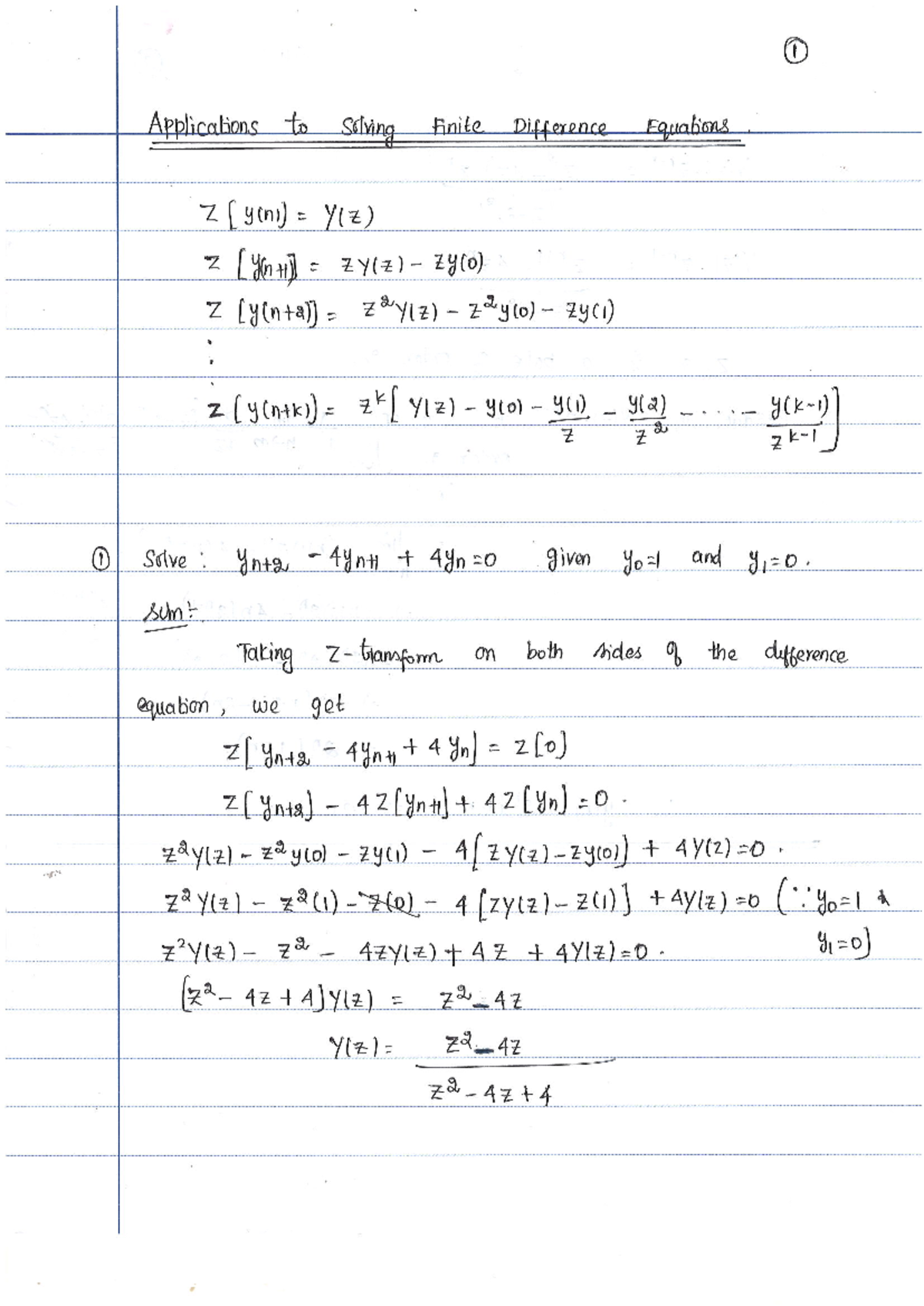 z transform notes - Applications Sclving Finite Difference Equabions 2 ...