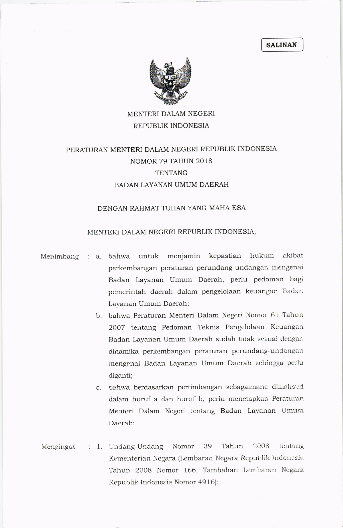 Permendagri Nomor 79 Tahun 2018 - MENTERI DALAM NEGERI REPUBLIK ...