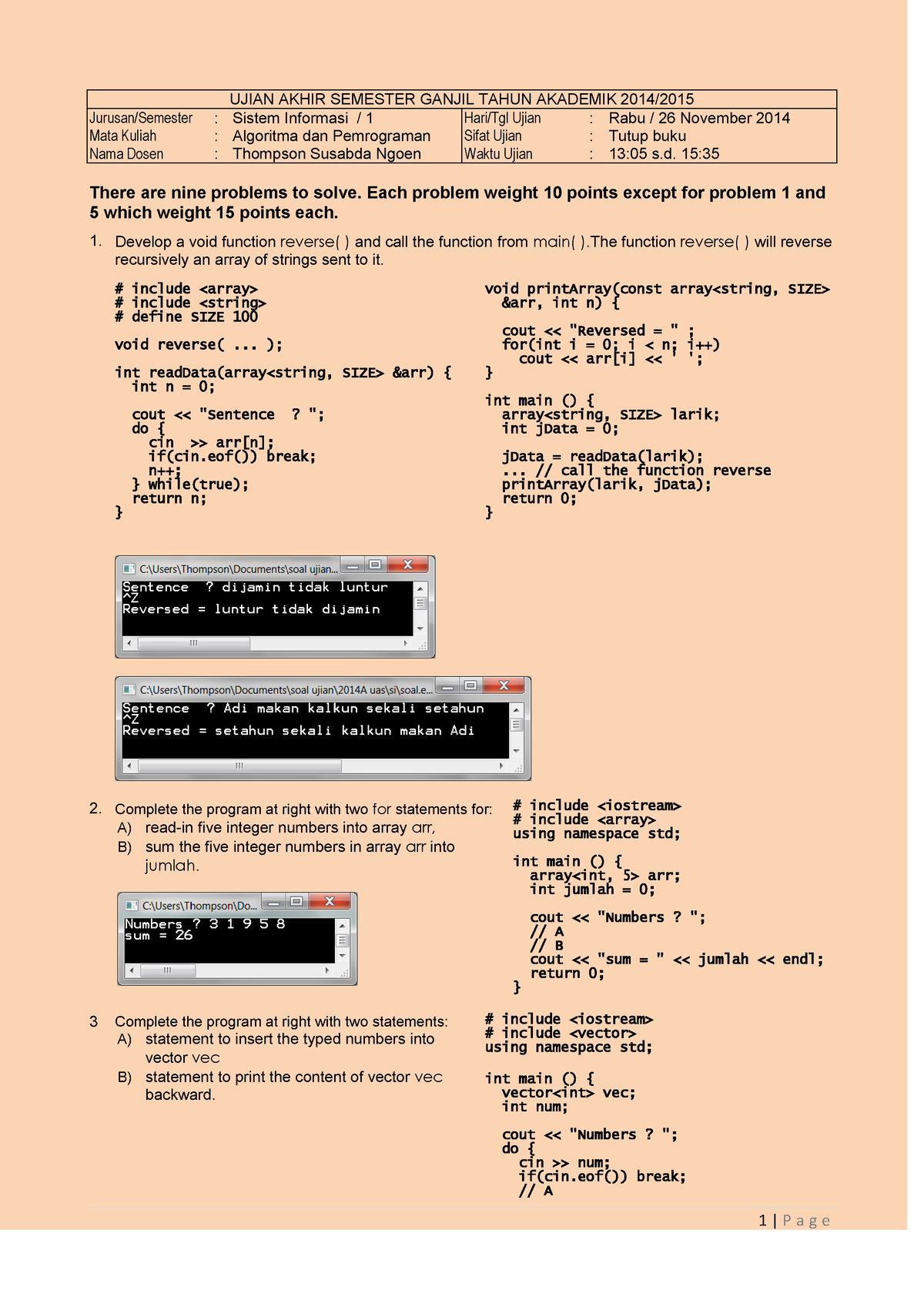 Soal Uas Algoritma - The Final Exam Test Questions For Introduction To ...