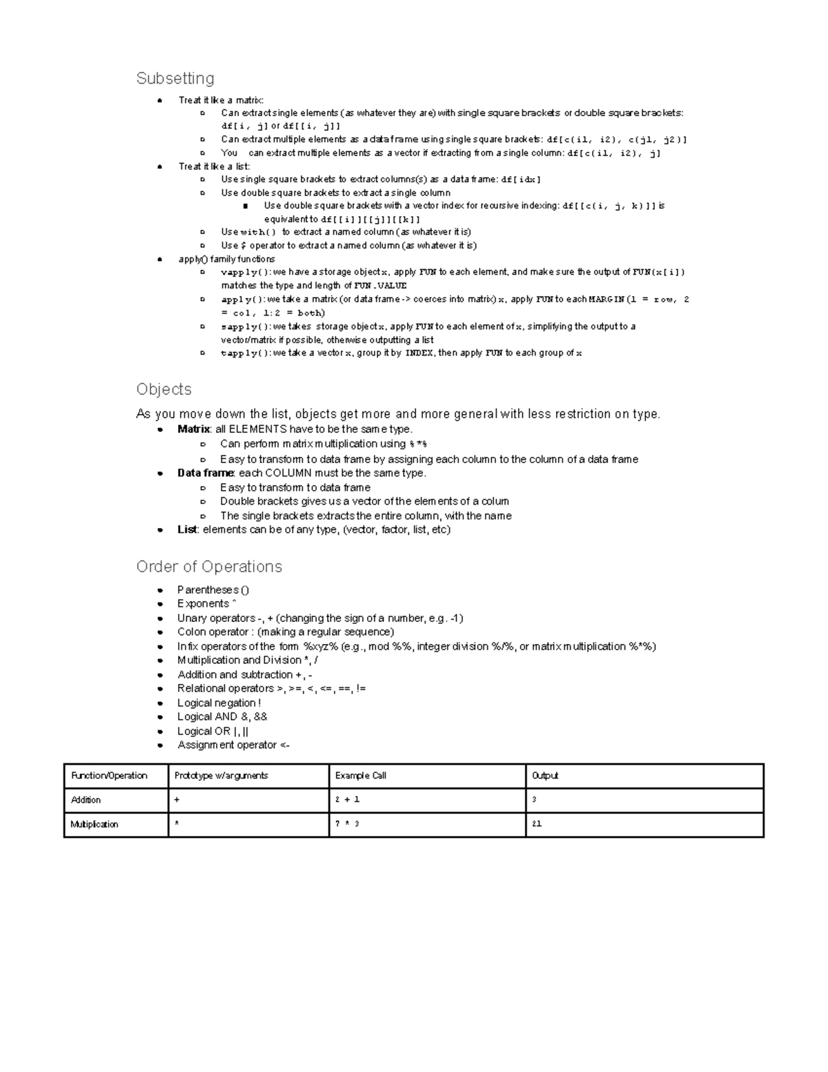 Stats 20 Functions Sheet - Subsetting Treat it like a matrix: Can ...