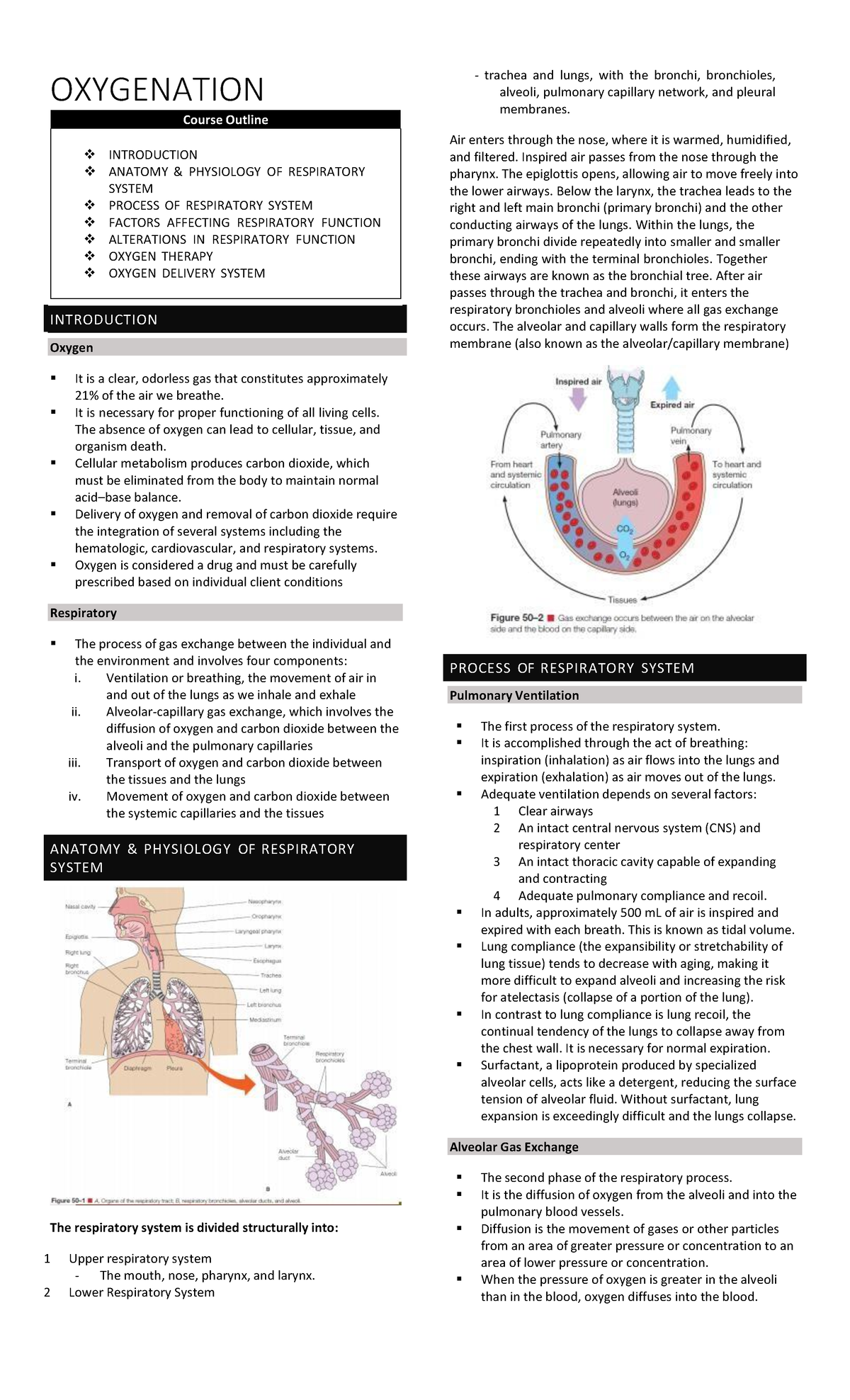 Oxygenation - Lecture notes 6 - PROCESS OF RESPIRATORY SYSTEM ...