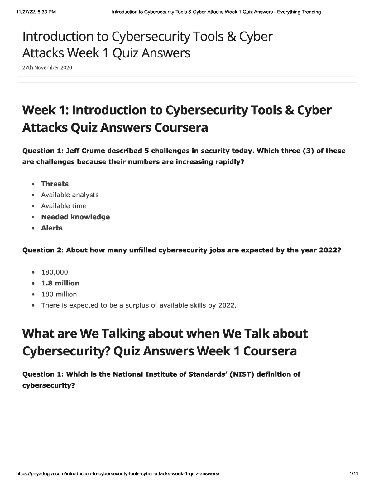 Introduction To Cybersecurity Tools Cyber Attacks Week 1 Quiz Answers ...