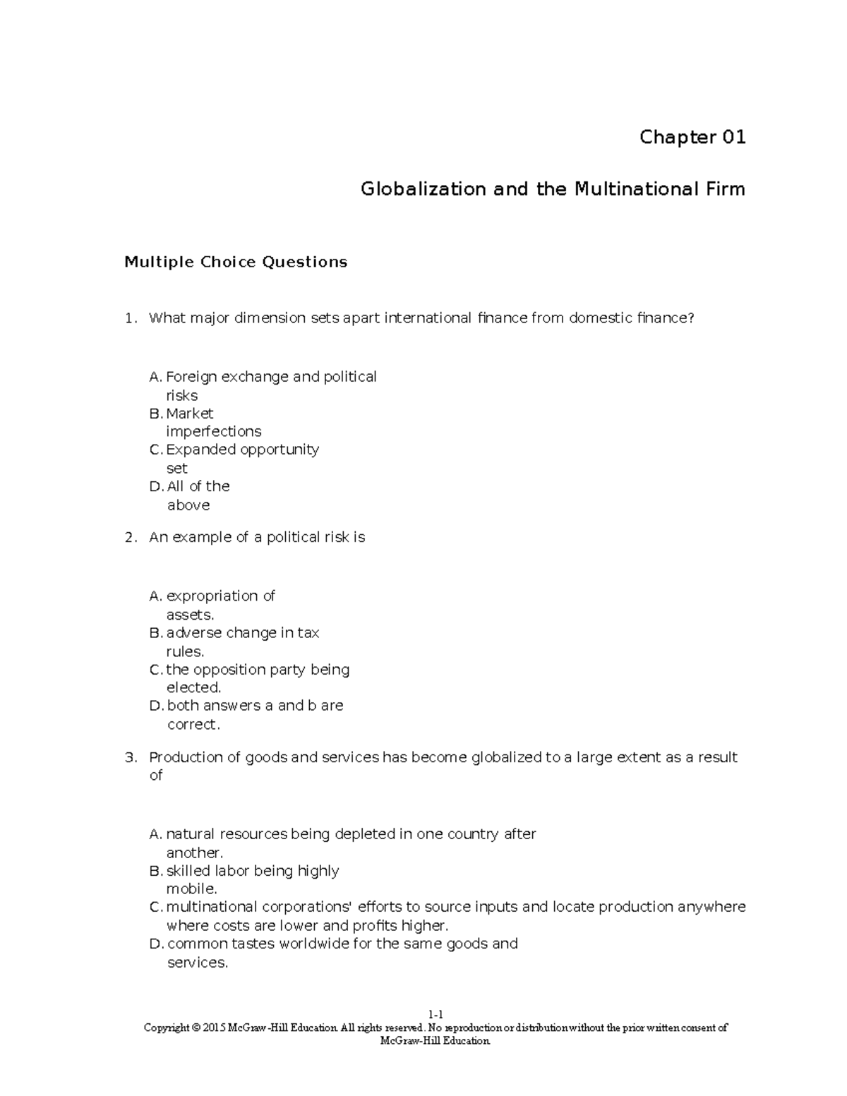 TBChap 001 Chapter 01 Globalization and the Multinational Firm