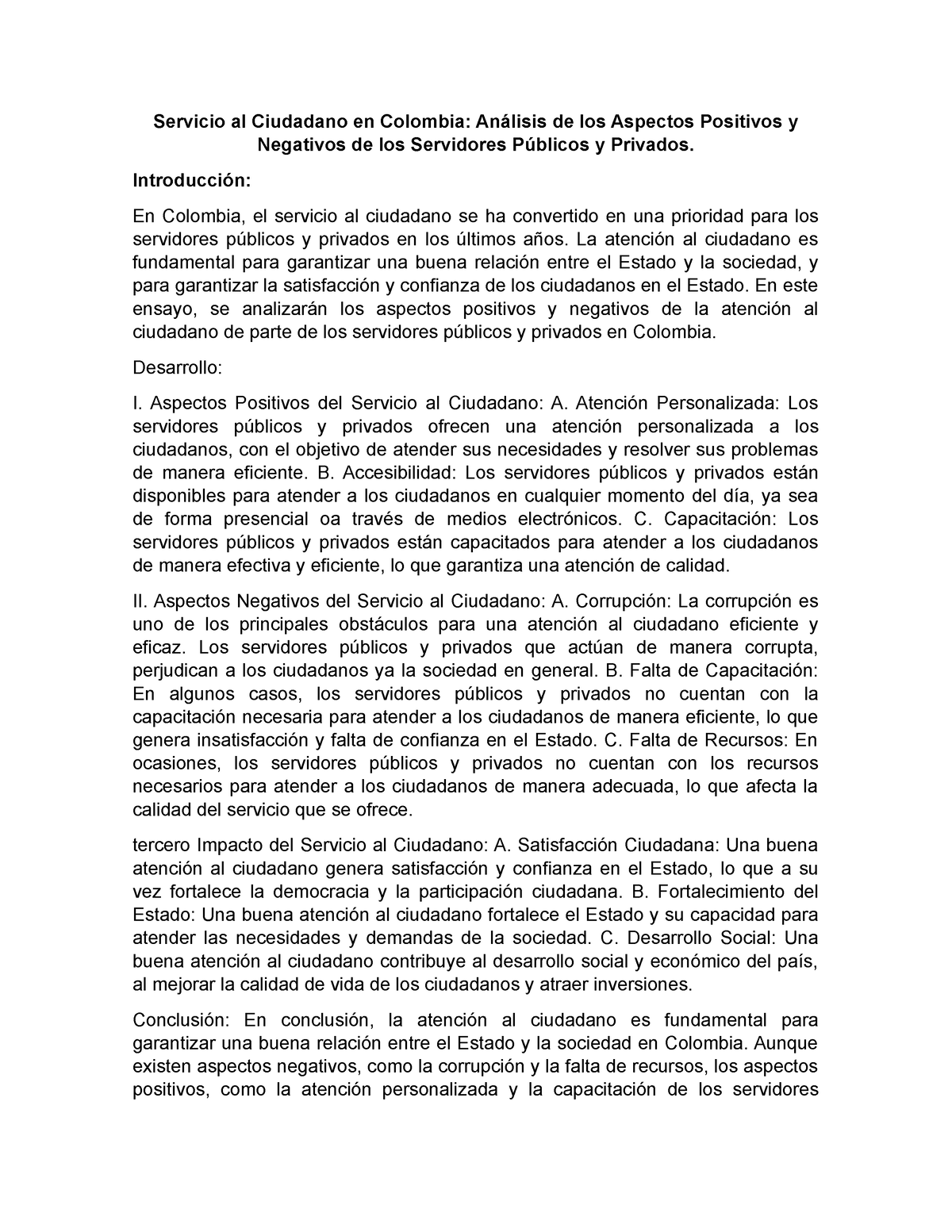 Ensayo Atencion Al Ciudadano Servicio Al Ciudadano En Colombia Análisis De Los Aspectos 7615