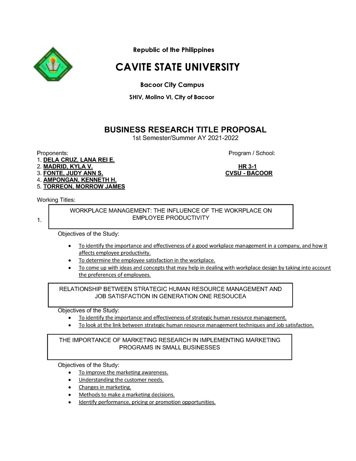 cavite state university thesis format