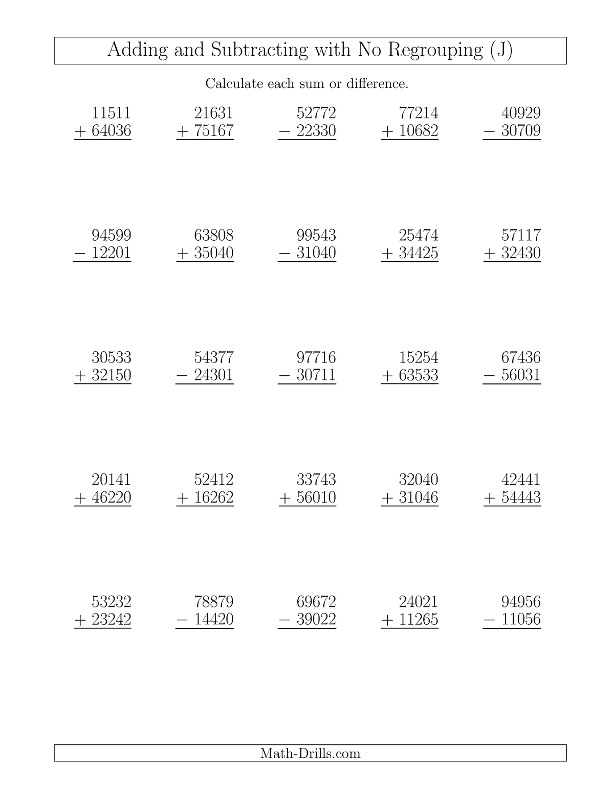 Mixed additionsubtraction 5digit 5digit noregrouping 010 - Adding and ...