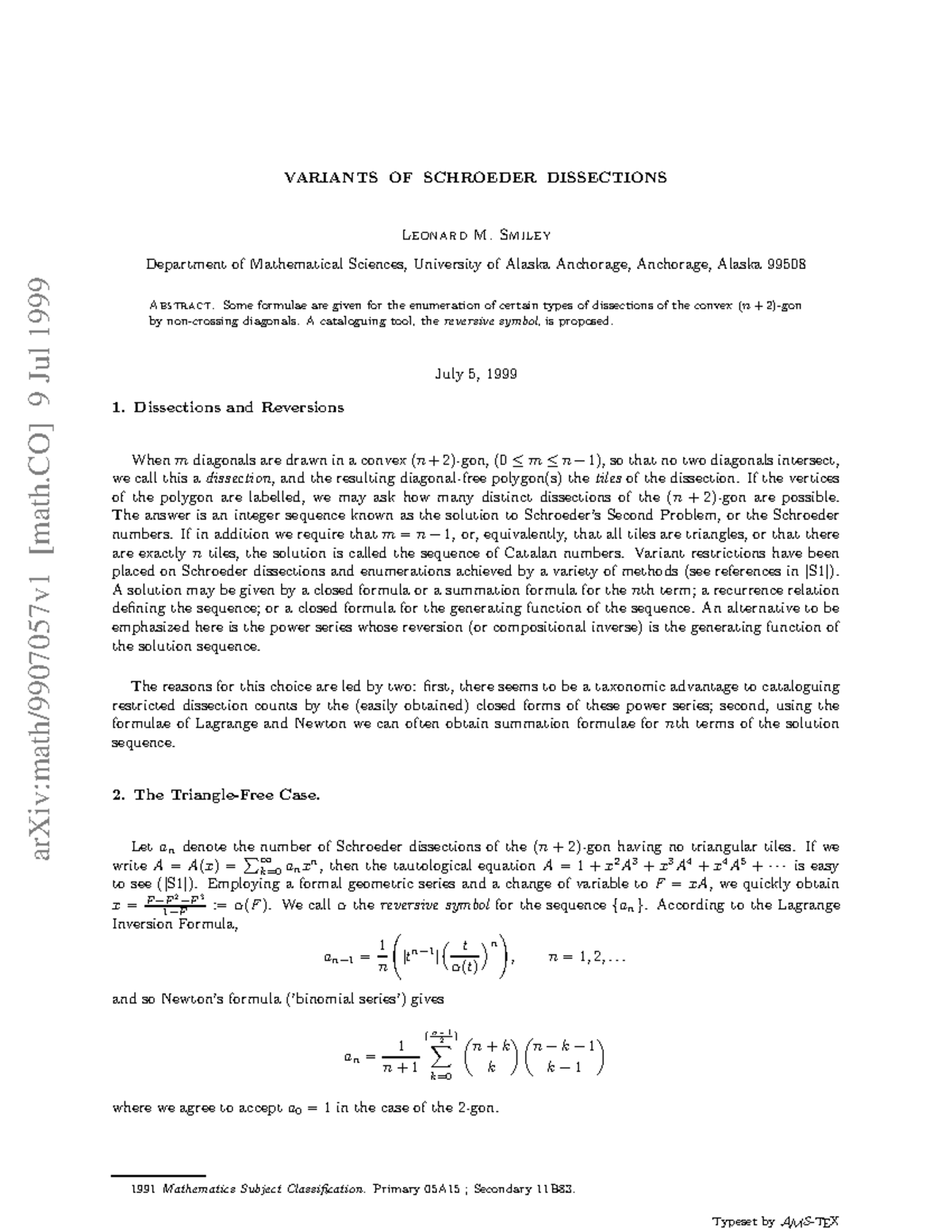 9907057 - Cours - arXiv:math/9907057v1 [math] 9 Jul 1999 VARIANTS OF ...