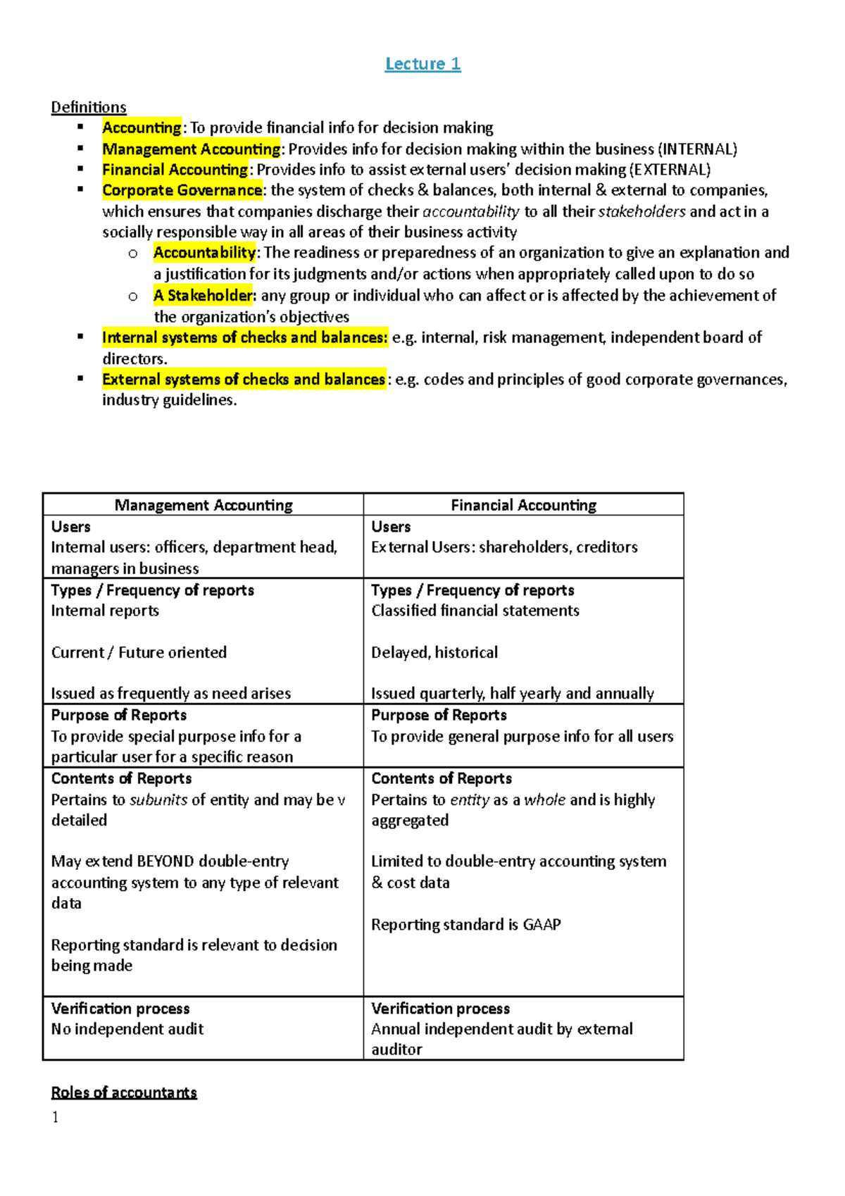 ACCG1001 notes - Summary - Lecture 1 Definitions Accounting : To ...