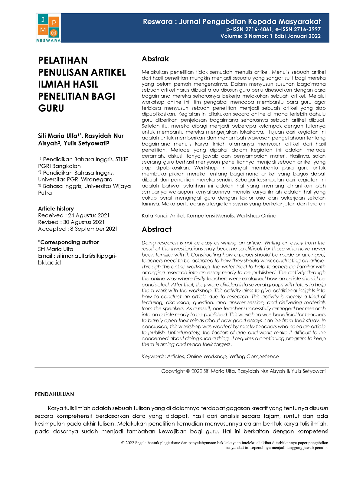 Pelatihan Penulisan Artikel Ilmiah Hasil Penelitian Semester 3 Undana ...