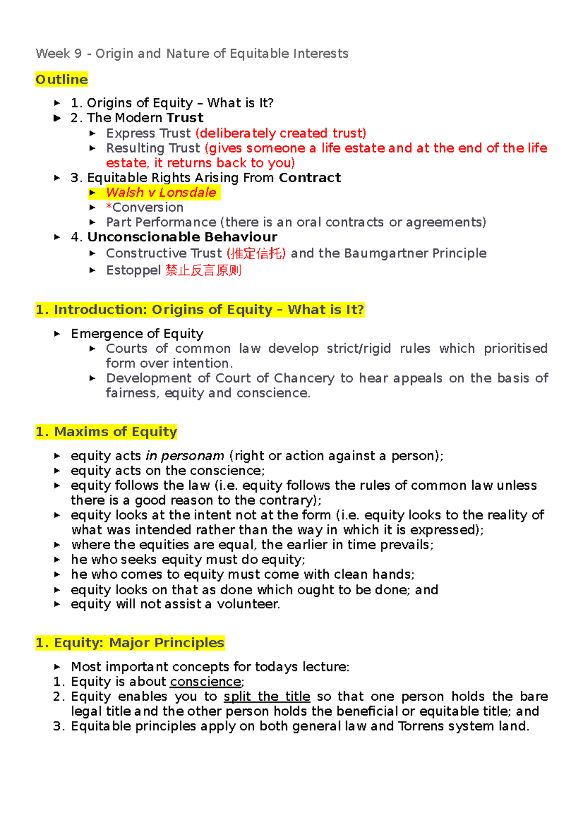 W9-origins and nature of equitable interests - Week 9 - Origin and ...