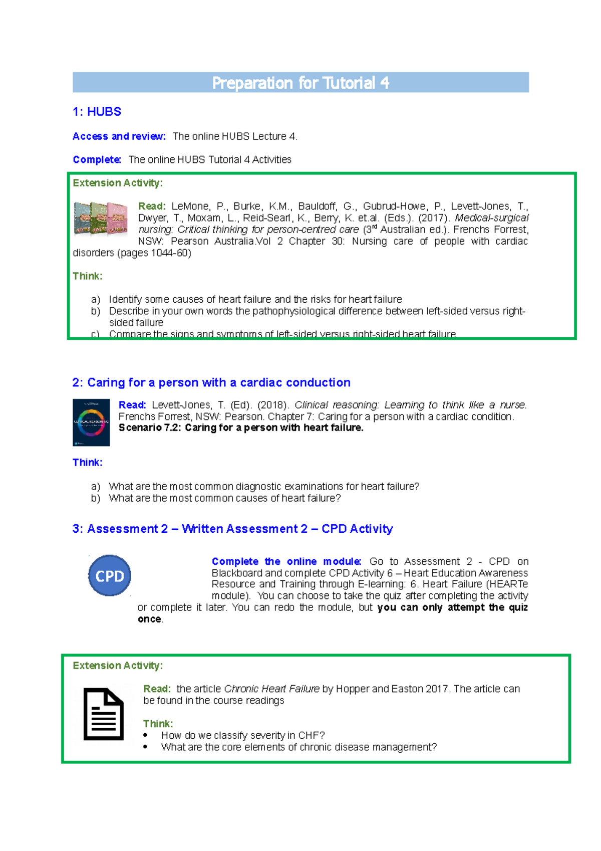 Tutorial 4 Work from Week 4 - NURS2201 - UoN - Studocu