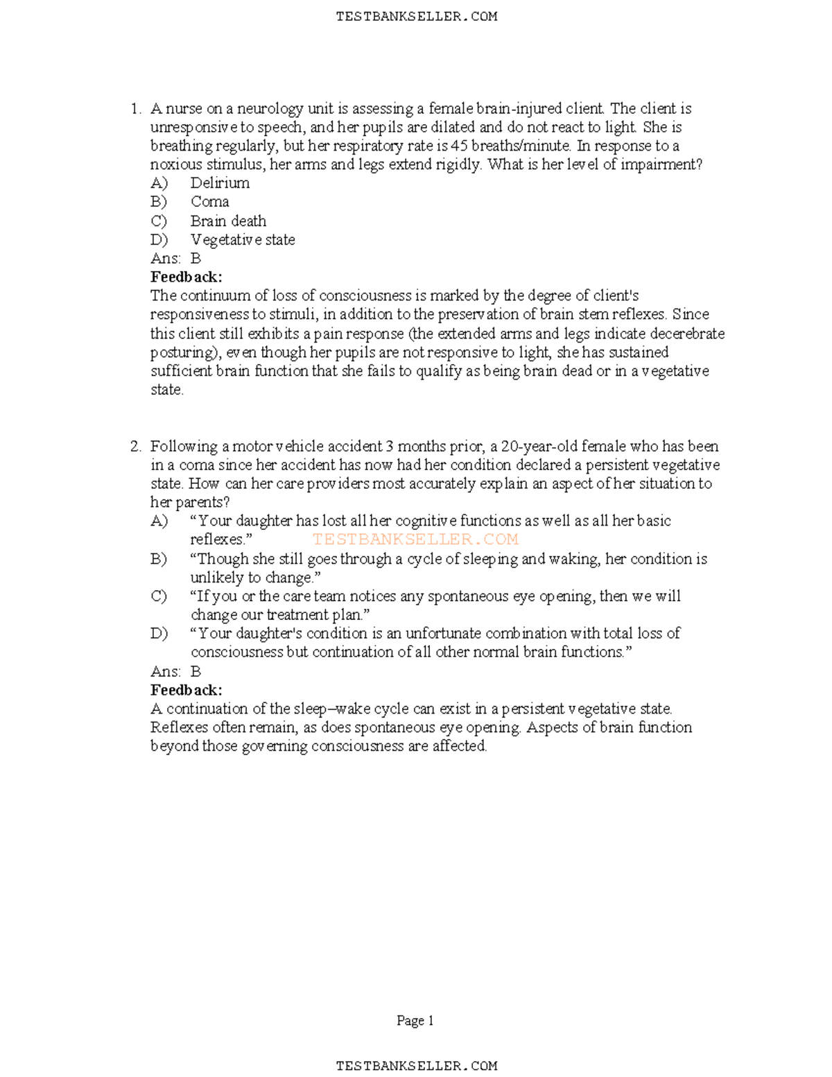 TB Chapter 16- Disorders Of Brain Function - TESTBANKSELLER Page 1 A ...