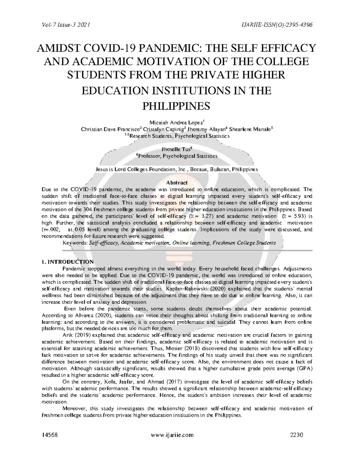 Amidst Covid 19 Pandemic The Self Efficacy And Academic Motivation Of Amidst Covid 19 Pandemic The Self Efficacy And Academic Motivation Of