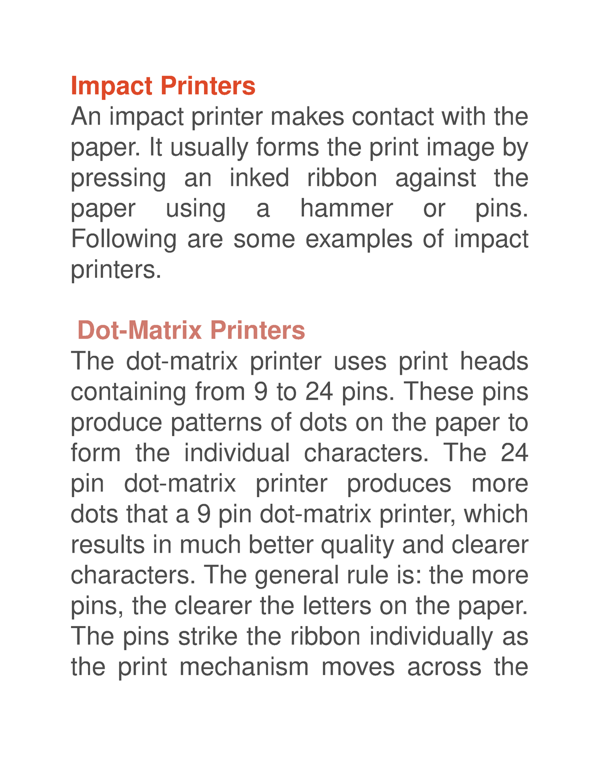 non impact printers examples