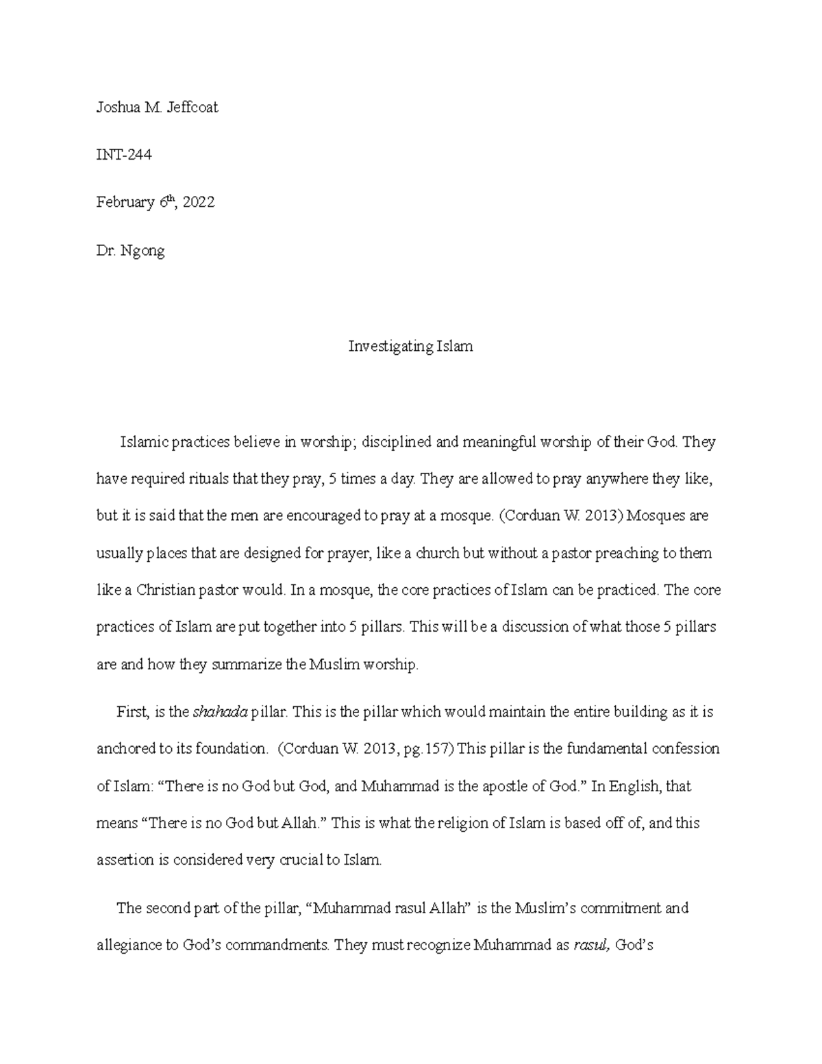 INTEssay Boogabooga Joshua M. Jeffcoat INT February 6th, 2022 Dr