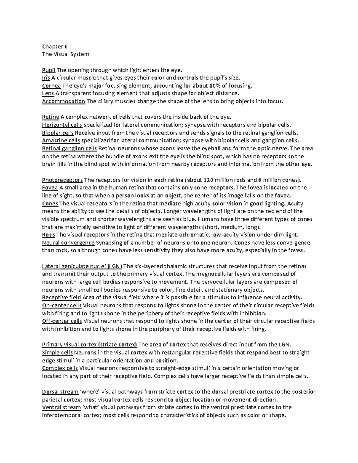 Review 6 - This Course is taught by Dr. Drake - Chapter 6 The Visual ...