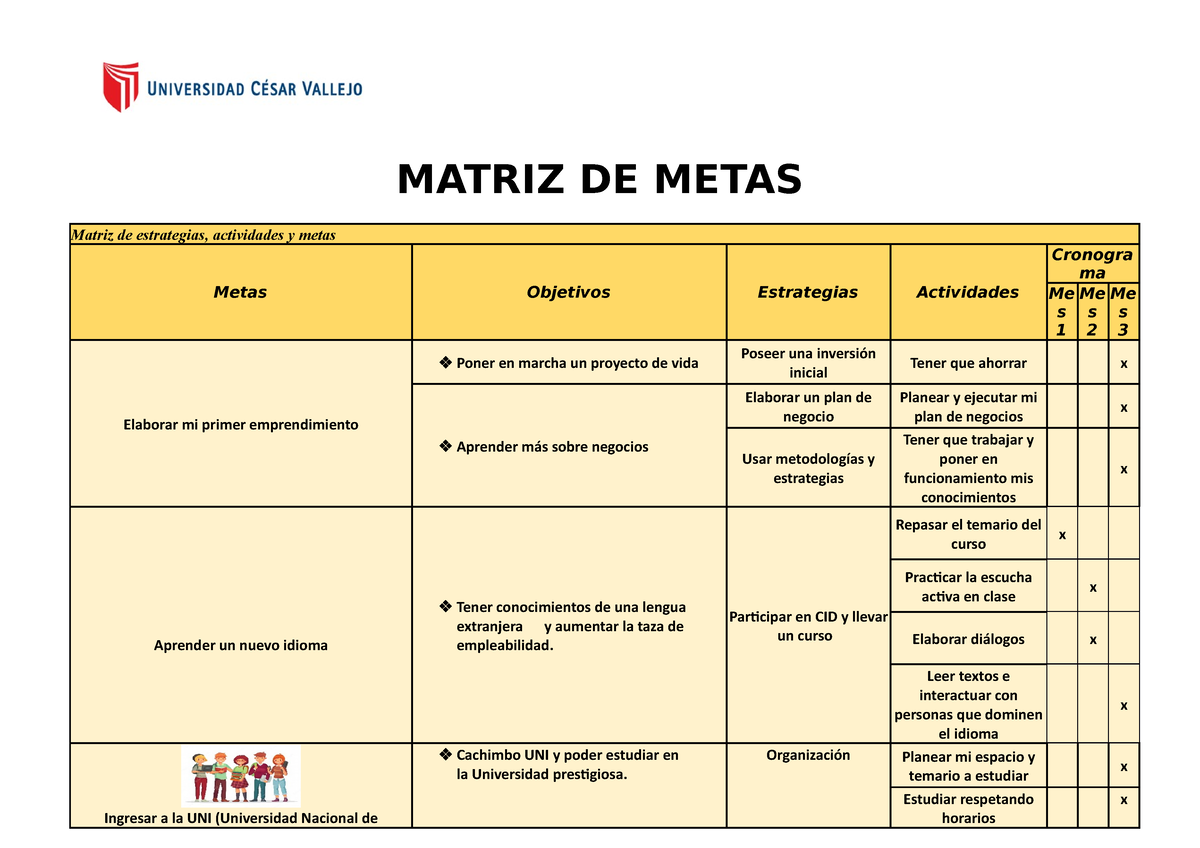 Matriz De Metas 13 Guia Matriz De Metas Matriz De Estrategias Actividades Y Metas Metas 6881