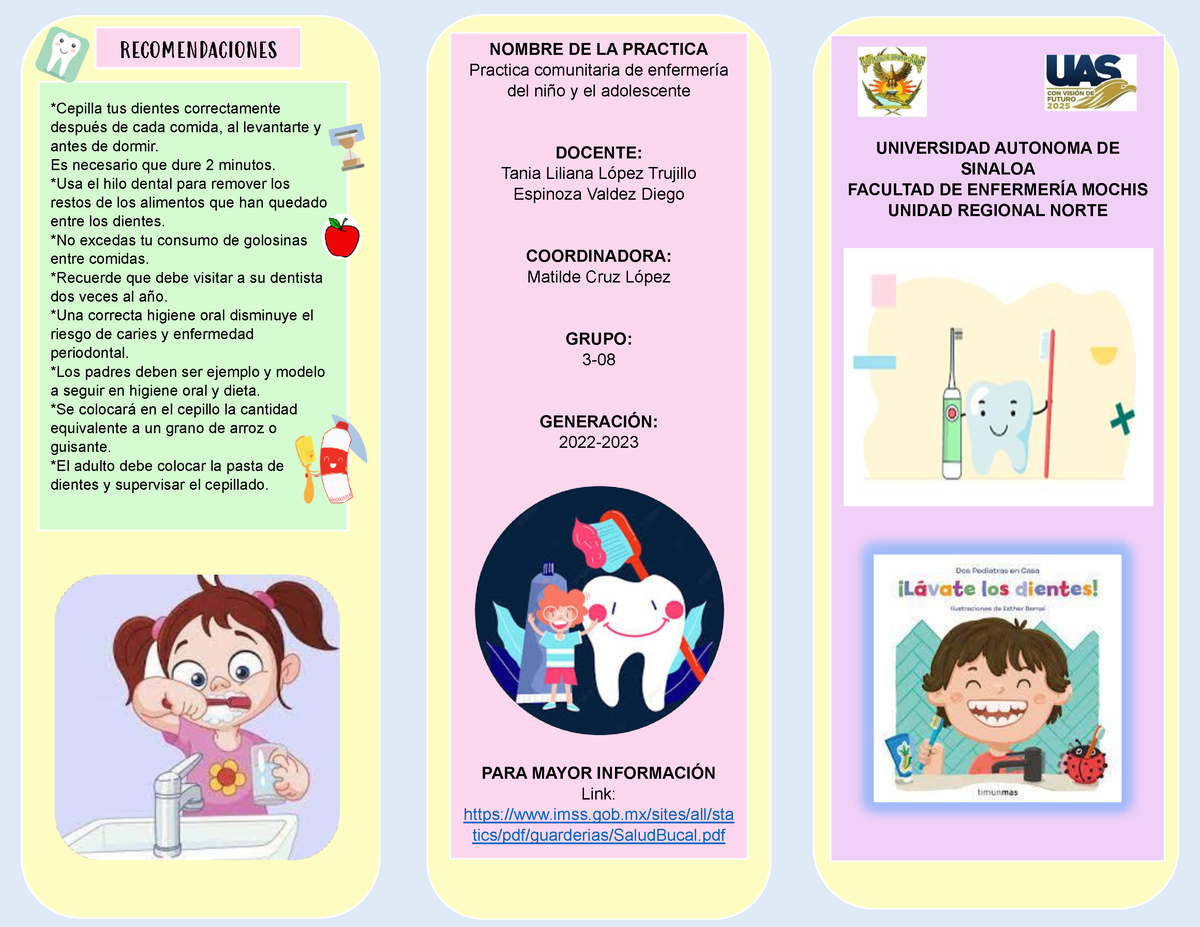 Tríptico Salud Bucal Recomendaciones Cepilla Tus Dientes Correctamente Después De Cada Comida 6857