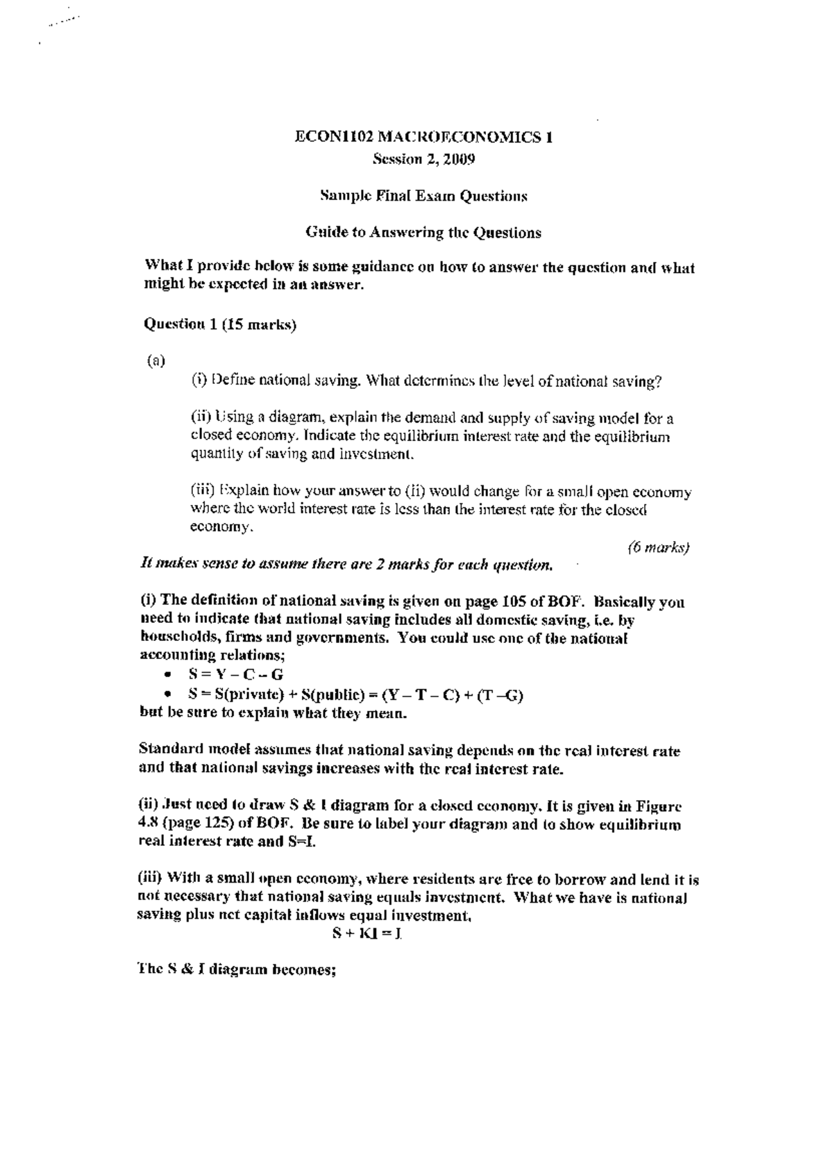 Sample/practice Exam 2009, Questions And Answers - ECONI 102 ...