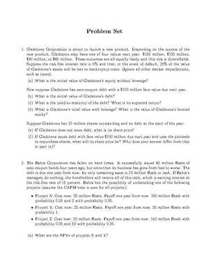 FN2191_4.1 Capital Structure I problem set solutions - Problem Set Note ...