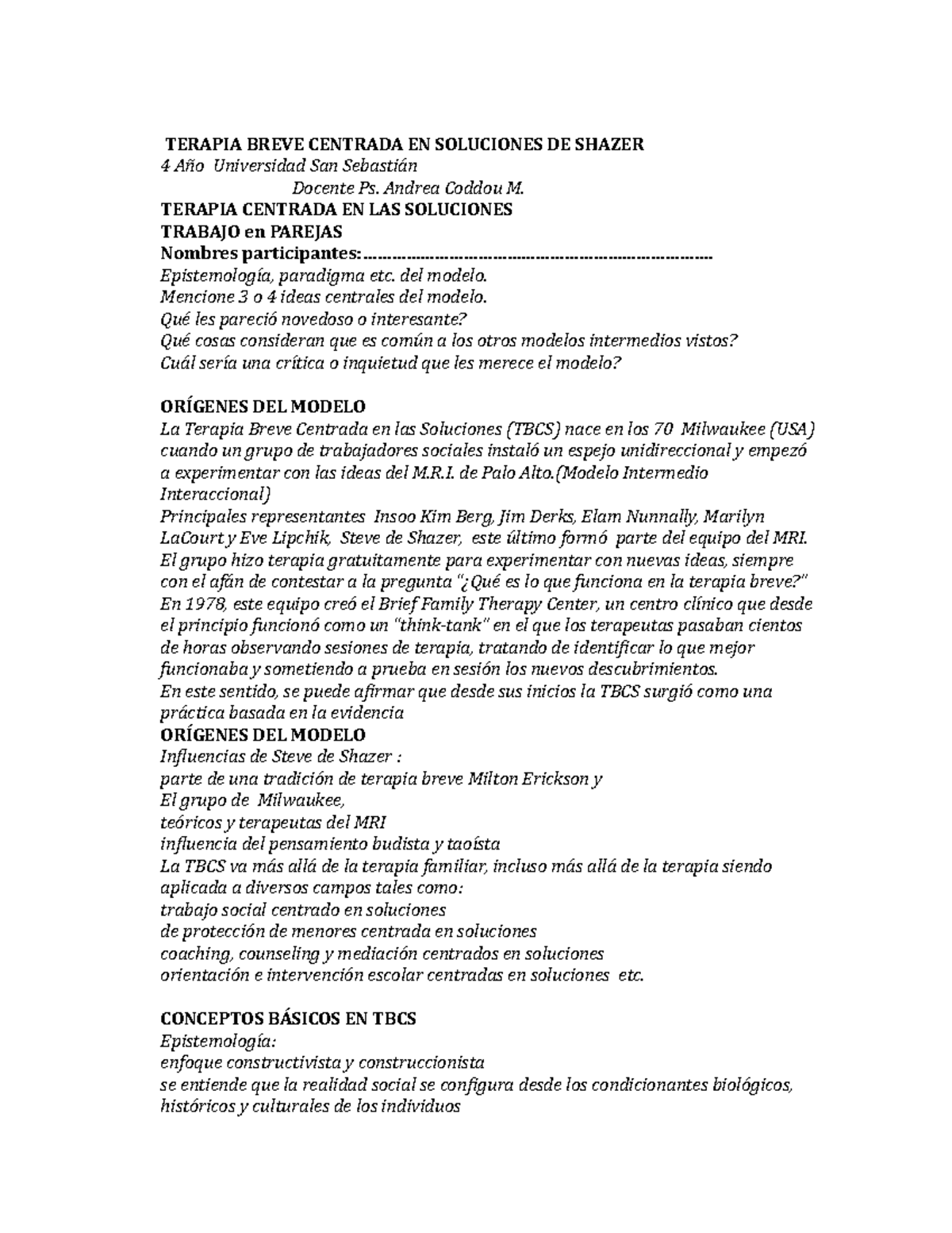 Esq Terapia Breve Centrada EN Soluciones DE Shazer - TERAPIA BREVE CENTRADA  EN SOLUCIONES DE SHAZER - Studocu