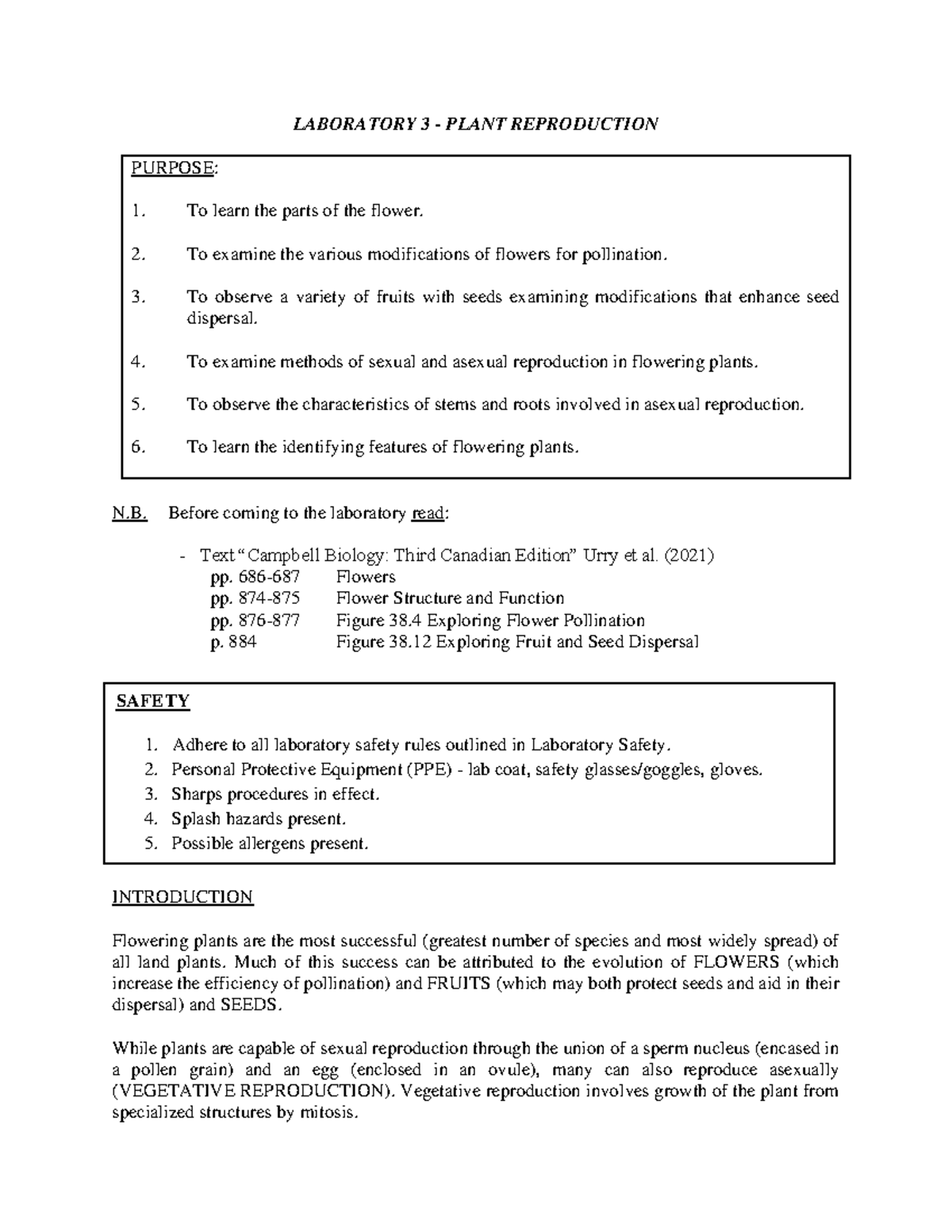 Laboratory 3 Plant Reproduction LABORATORY 3 PLANT REPRODUCTION