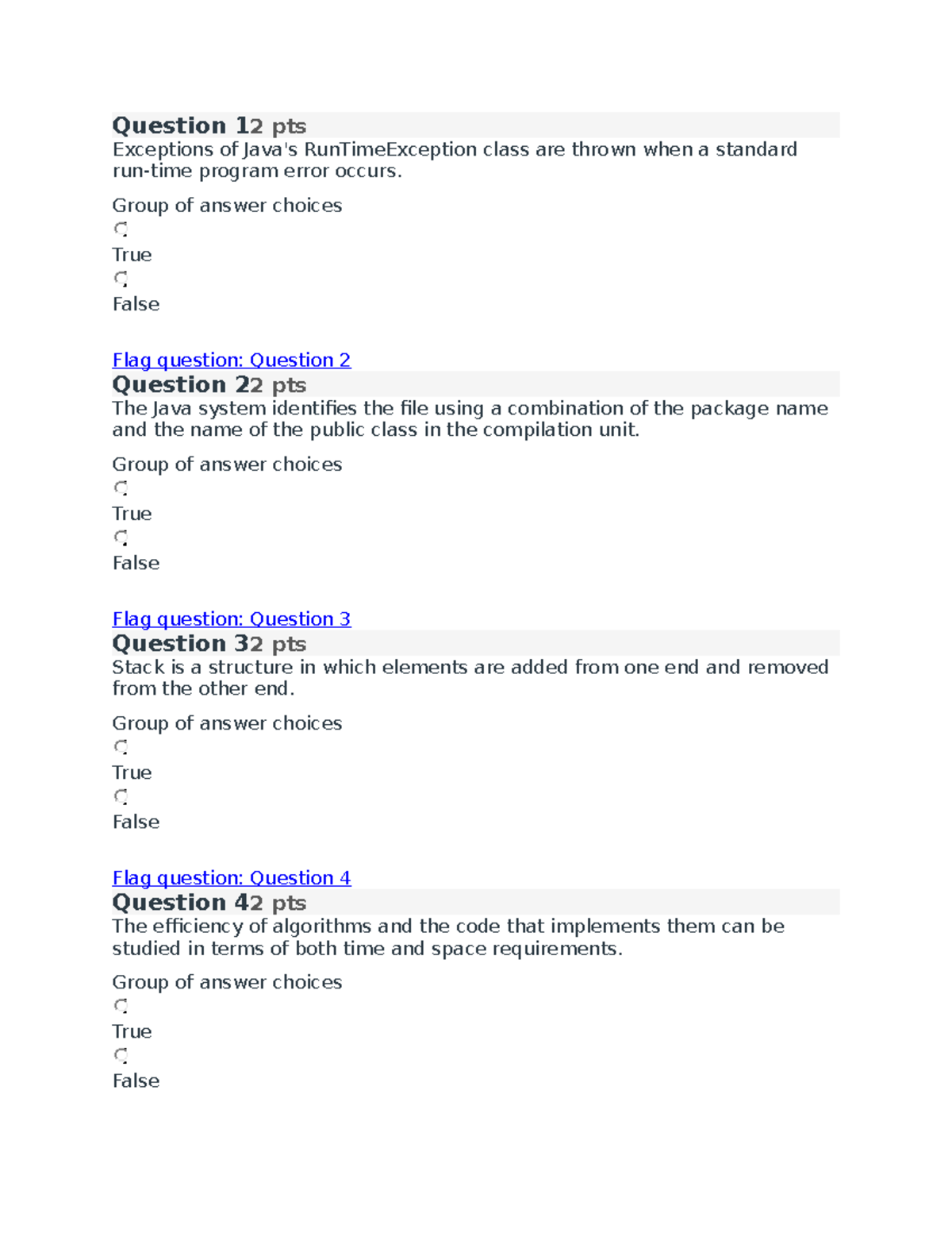 Exam 1 - exam - Question 1 Exceptions of Java's RunTimeException class ...