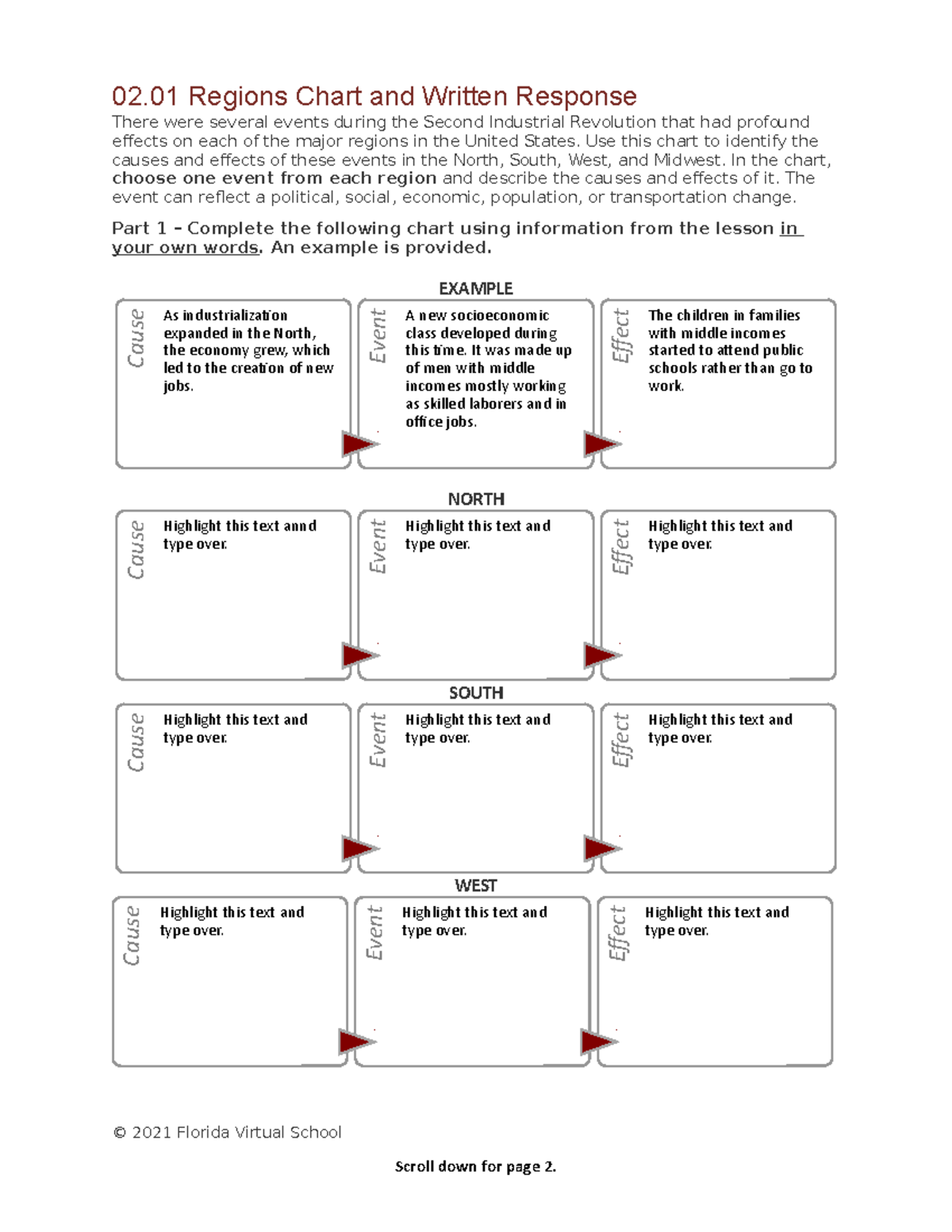 0201 regions chart and written response 02 Regions Chart and Written