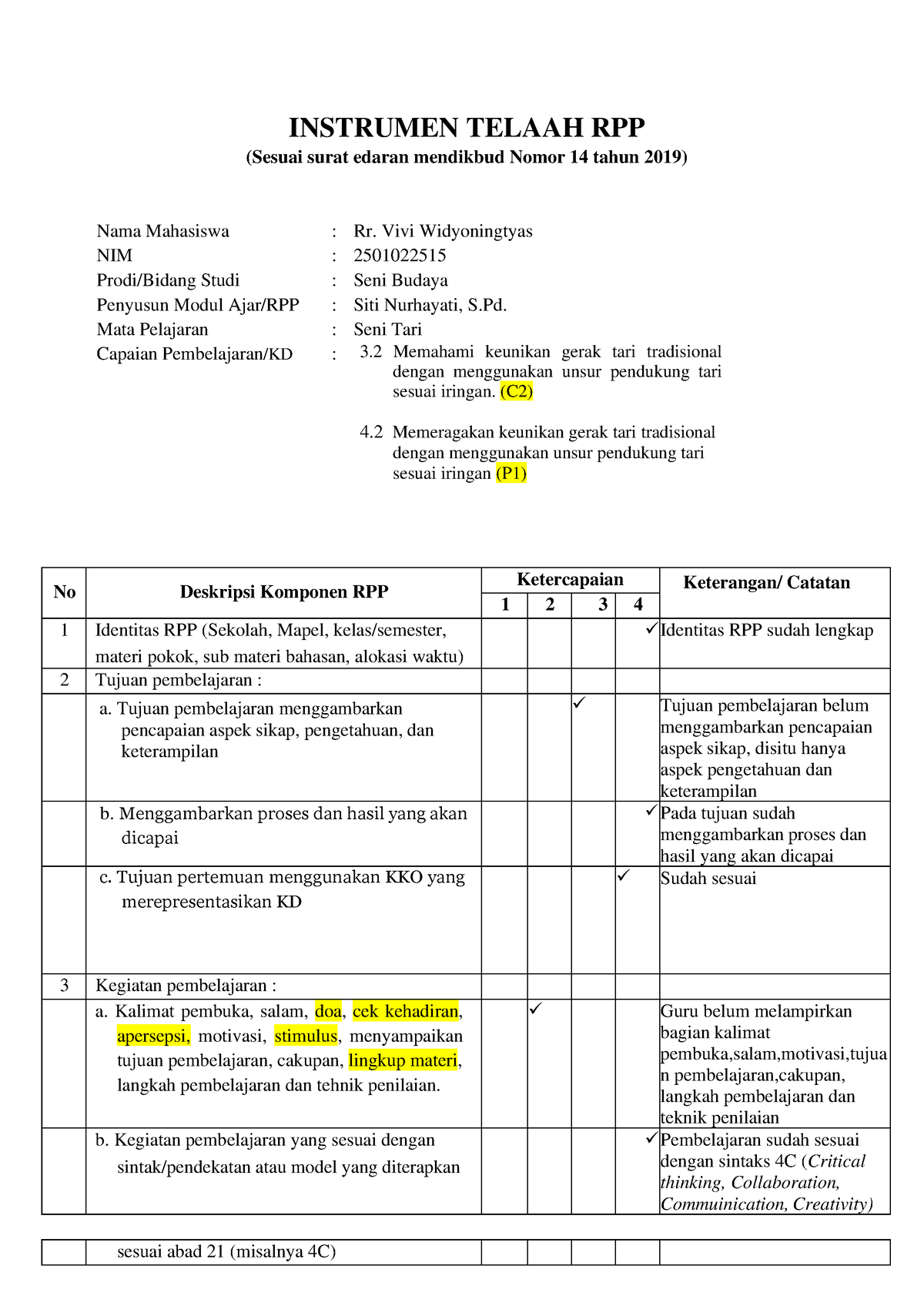 Tugas Telaah RPP - INSTRUMEN TELAAH RPP (Sesuai Surat Edaran Mendikbud ...