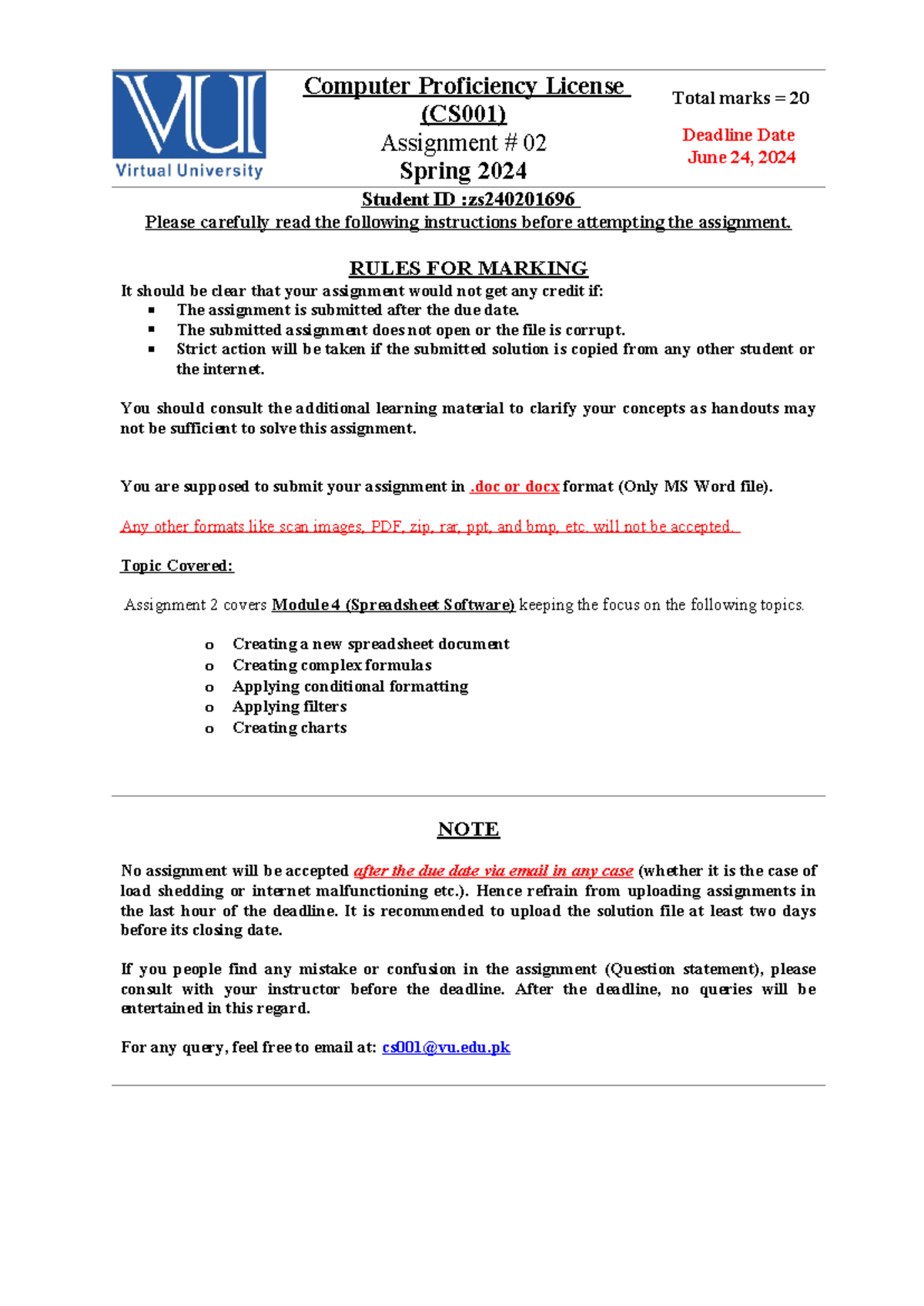 Spring 2024 CS001 2 - cs101 - Computer Proficiency License (CS 001 ...