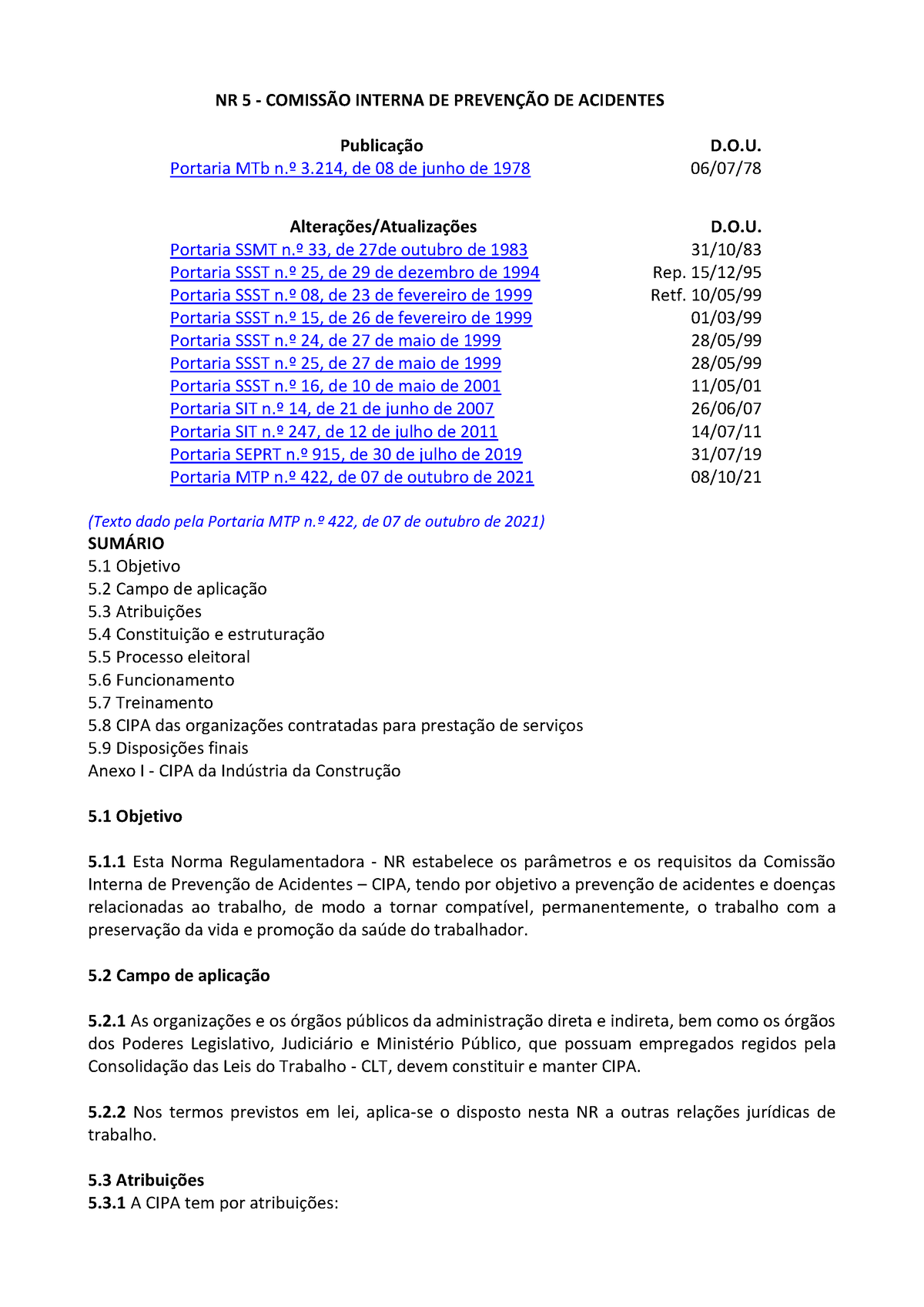 Nr-05-atualizada-2021-1-1 - NR 5 - COMISS√O INTERNA DE PREVEN«√O DE ...