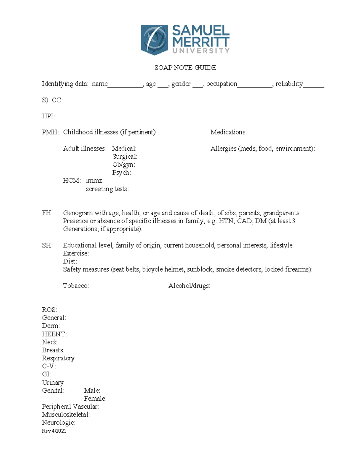 SOAP NOTE guide - SOAP note template - SOAP NOTE GUIDE Identifying data ...