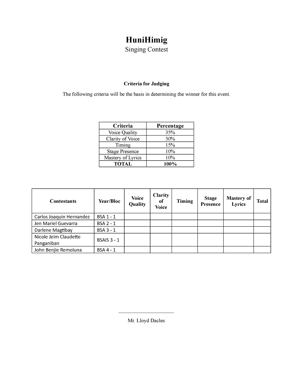 Criteria-for-Judging - HuniHimig Singing Contest Criteria for Judging ...