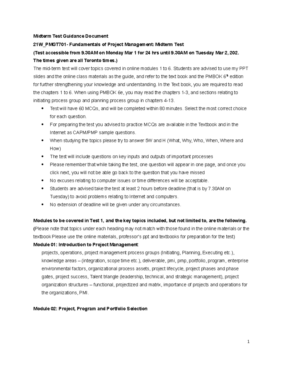 21W 701 Midterm Guidance doc - Midterm Test Guidance Document 21W ...