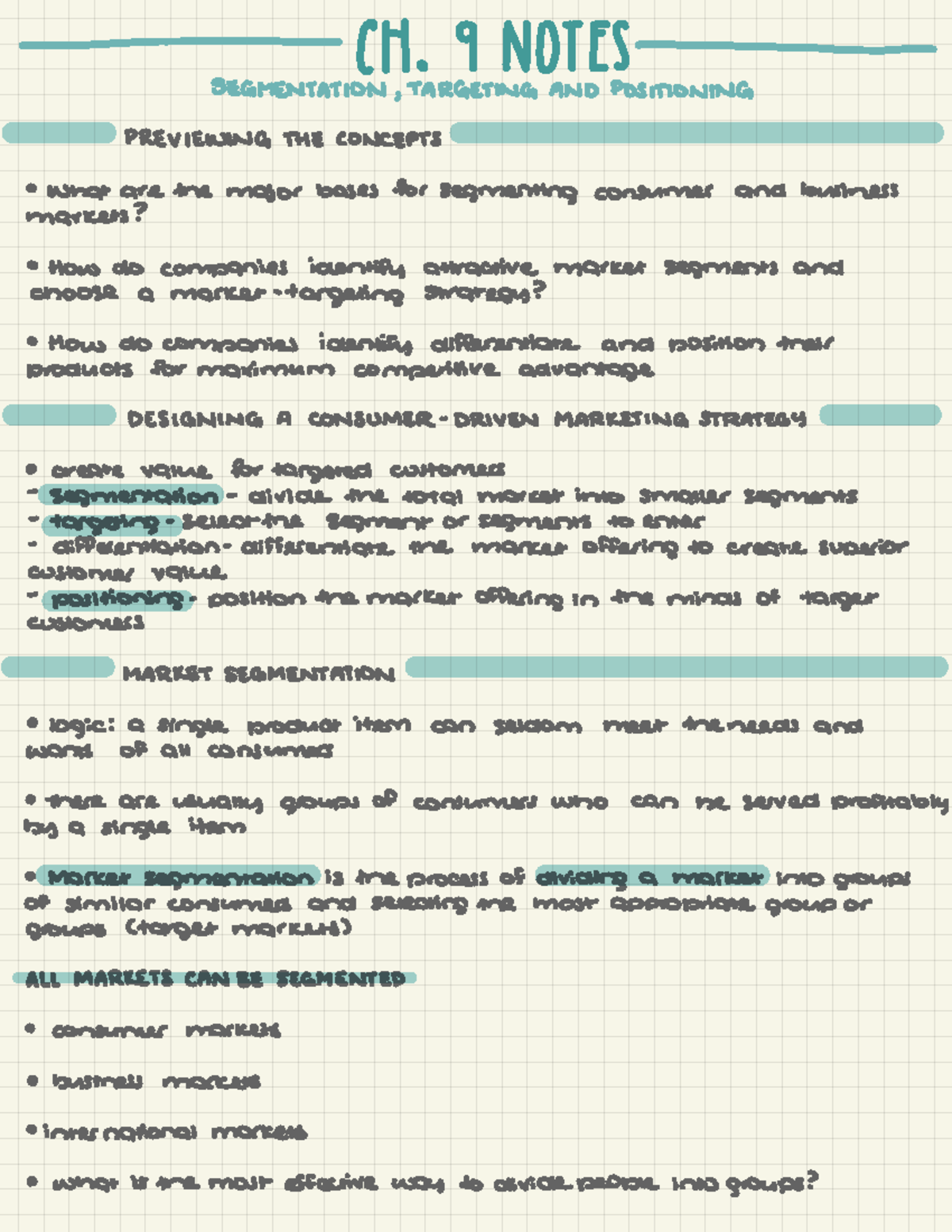 Marketing Ch. 9 Notes -11-1 NOTES SEGMENTATION , TAR: ETING AND ...