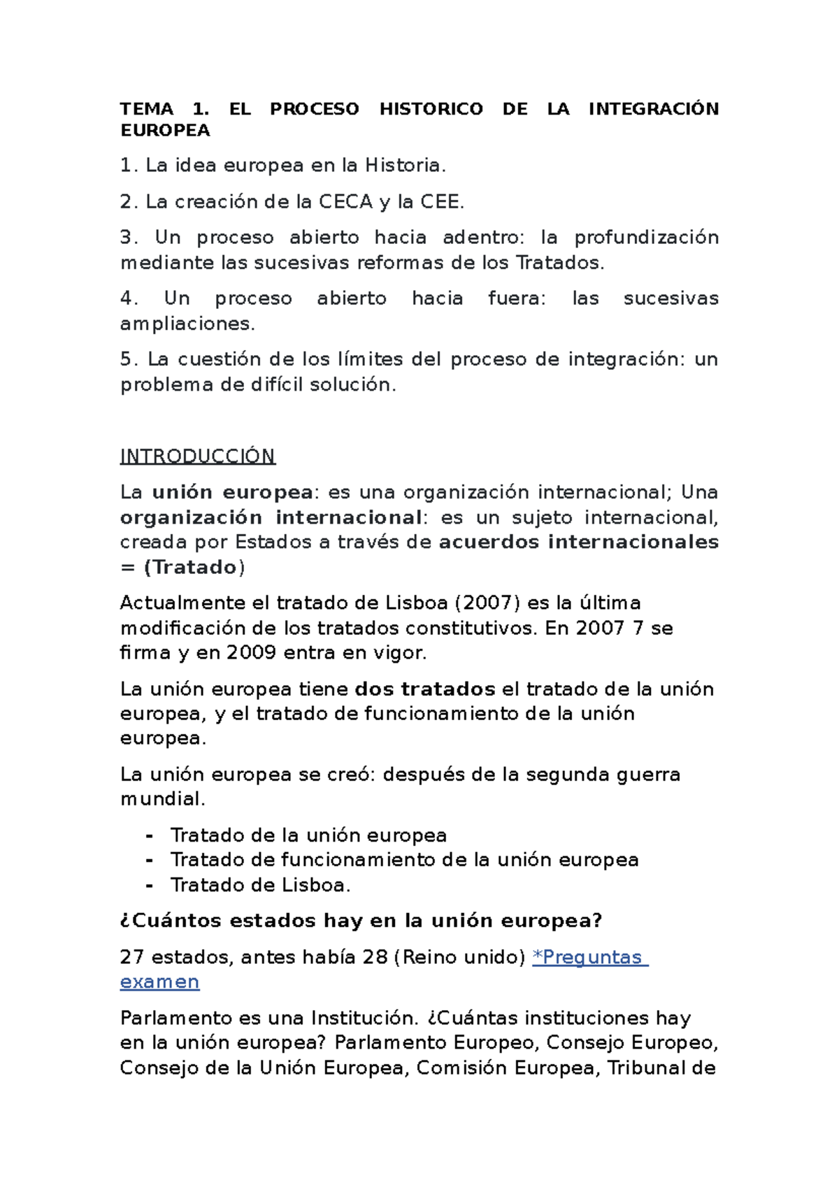 TEMA 1 Instituciones y Derecho de la Unión Europea - TEMA 1. EL PROCESO ...