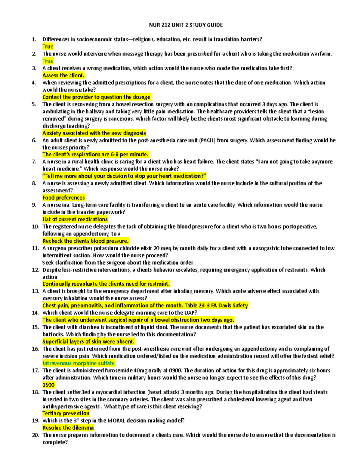 NUR 212 UNIT 2 Study Guide copy - NUR 212 UNIT 2 STUDY GUIDE ...