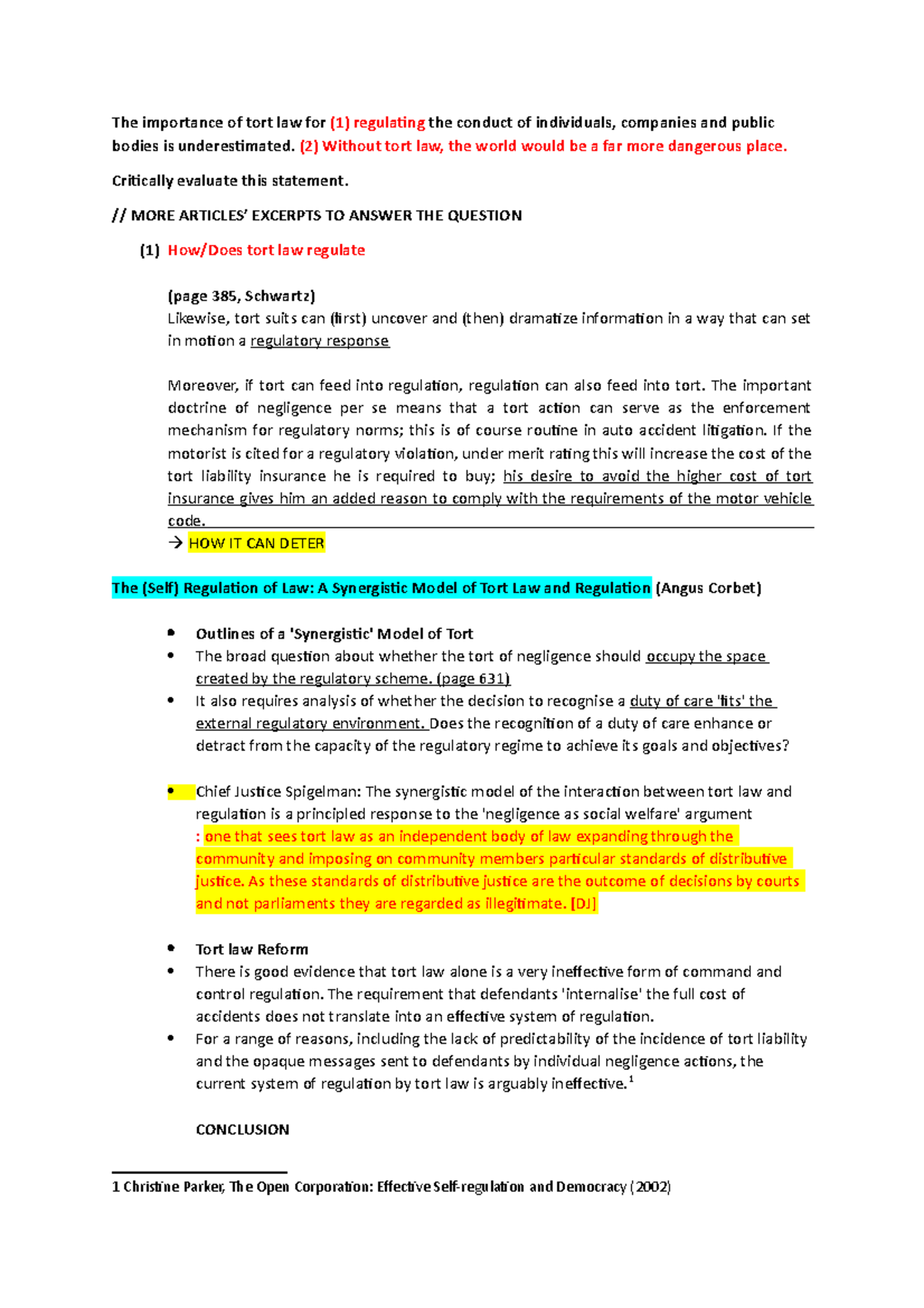 Tort additional articles - The importance of tort law for (1 ...