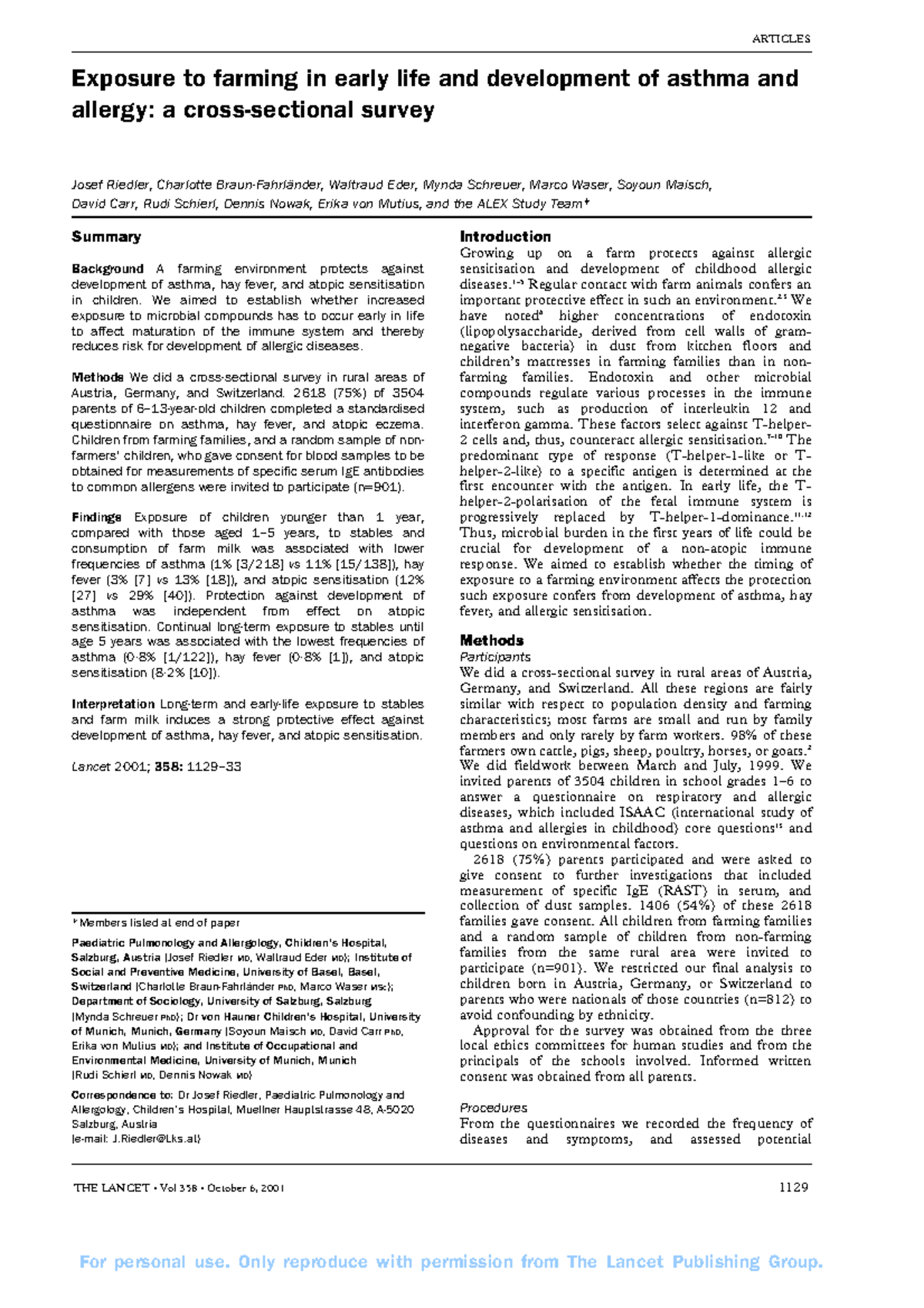 1-s2 - description - THE LANCET • Vol 358 • October 6, 2001 1129 ...