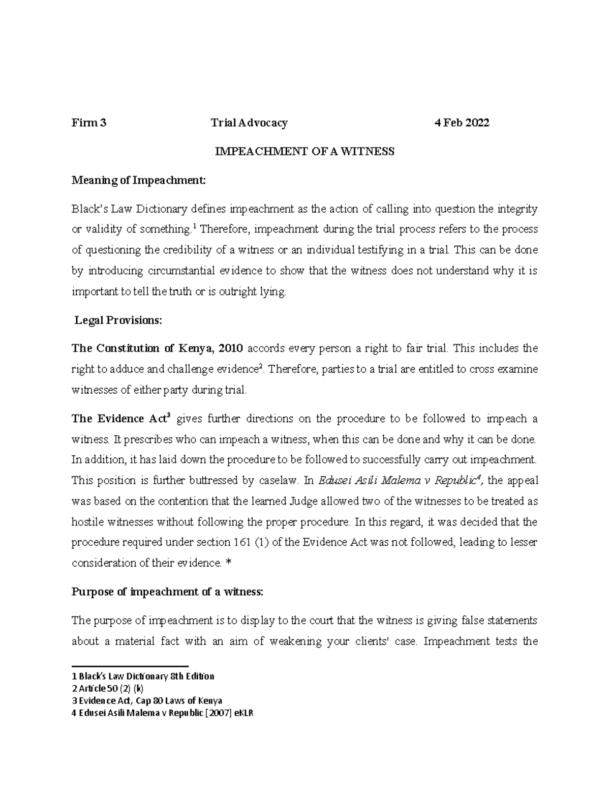 Impeachment of witnesses Firm 3 Trial Advocacy 4 Feb 2022 IMPEACHMENT OF A WITNESS Meaning of