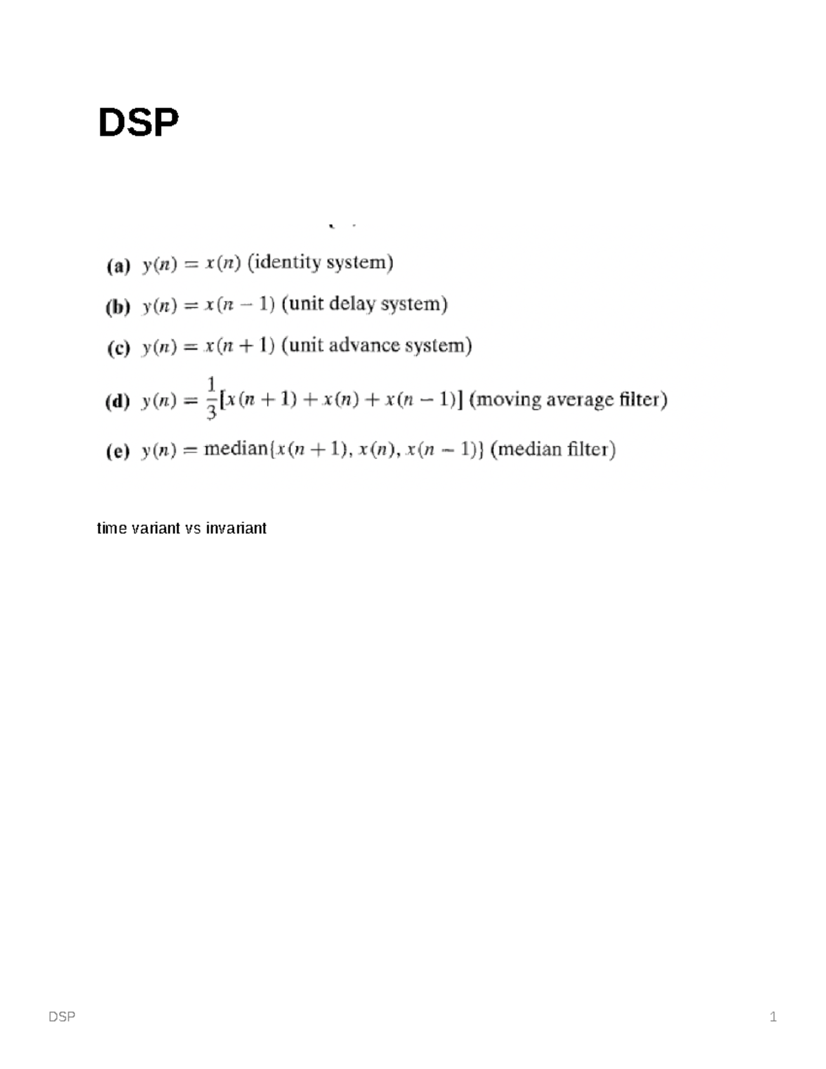 DSP Notes - DSP (a) (identity system) (b) (unit delay system) (c) (unit ...