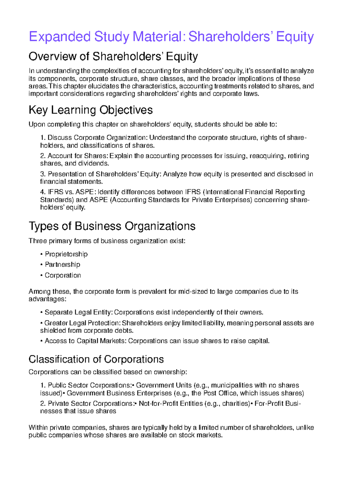 Chapter 15 Shareholders' Equity - Expanded Study Material: Shareholders ...